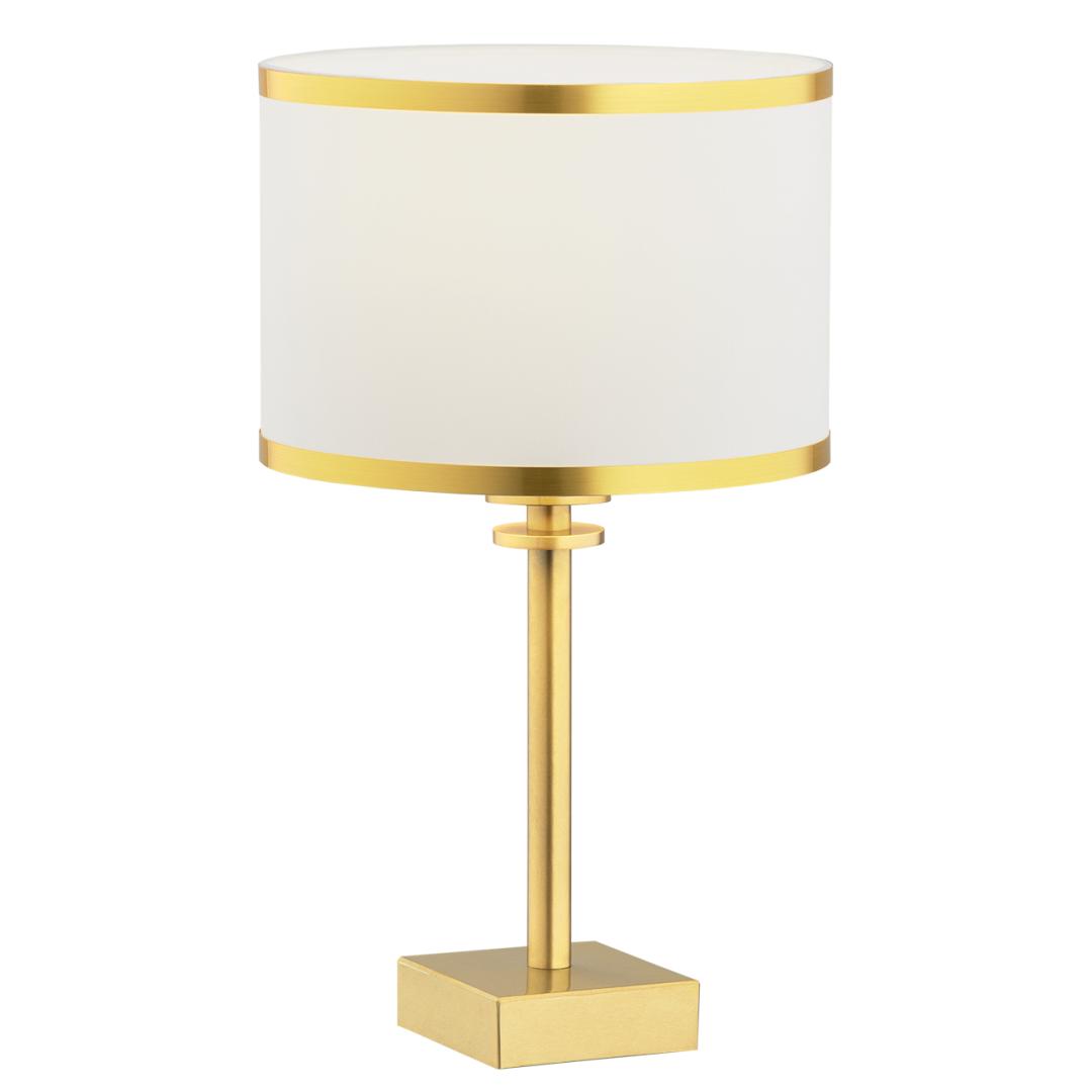 Abano Table Lamp, Cream & Gold Shade, Brushed Brass Base, 38cm Height