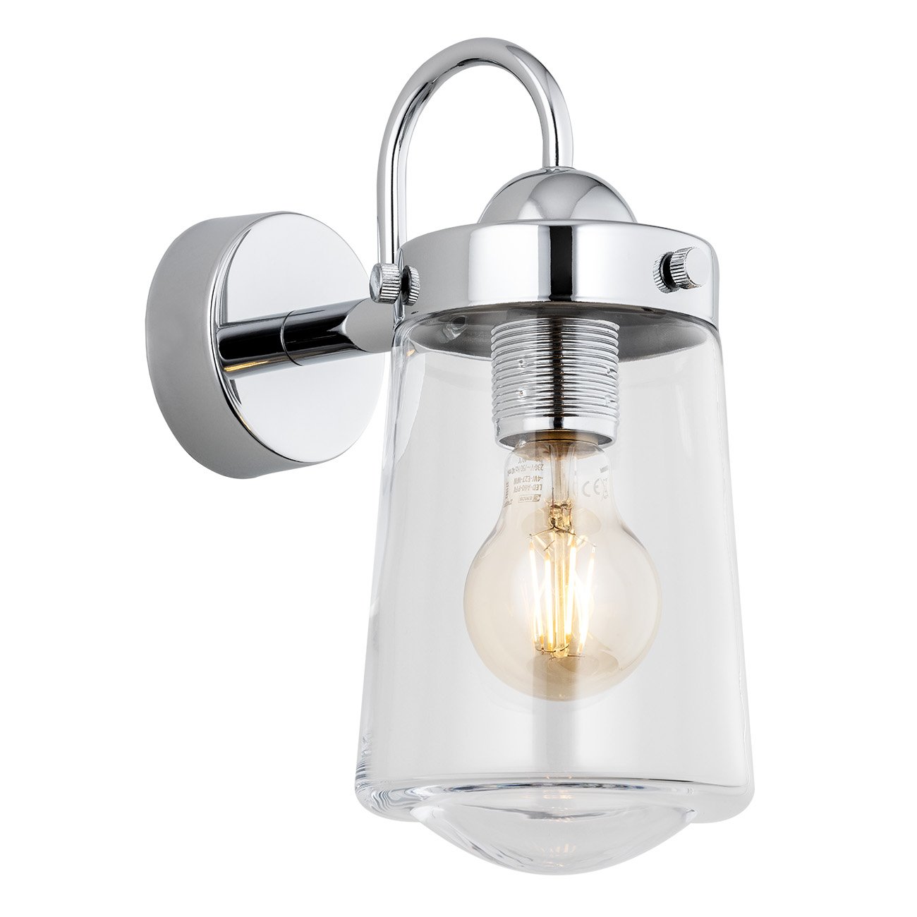 Adena IP44 Wall Lamp, Polished Chrome, Clear Glass, 1 Light, 12cm Width