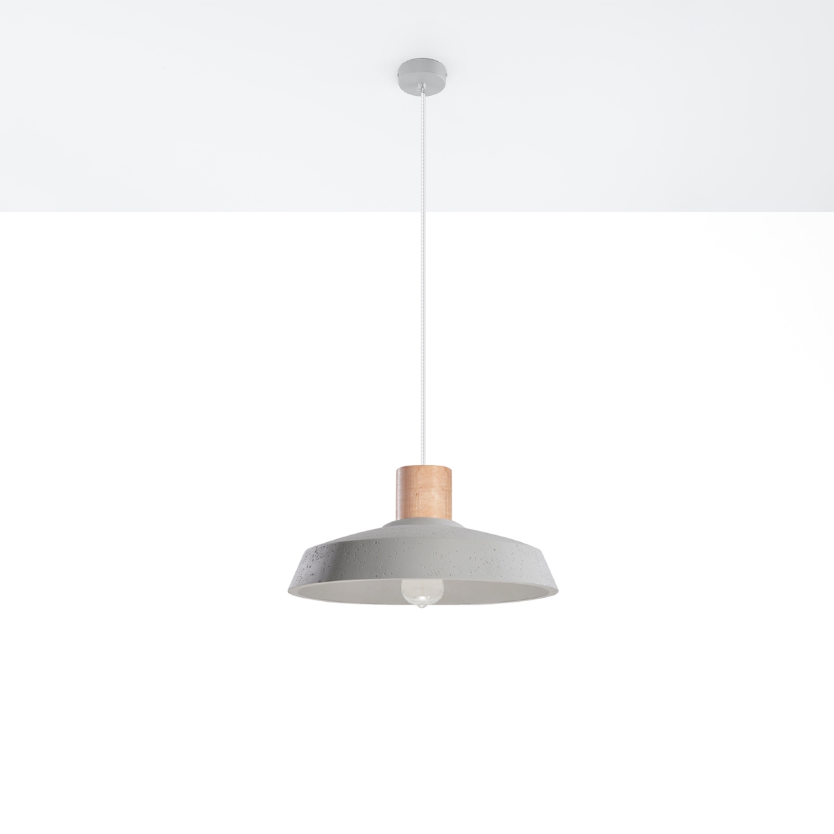 Aphra Round Pendant Light, Grey Concrete & Wood, 40cm Diameter
