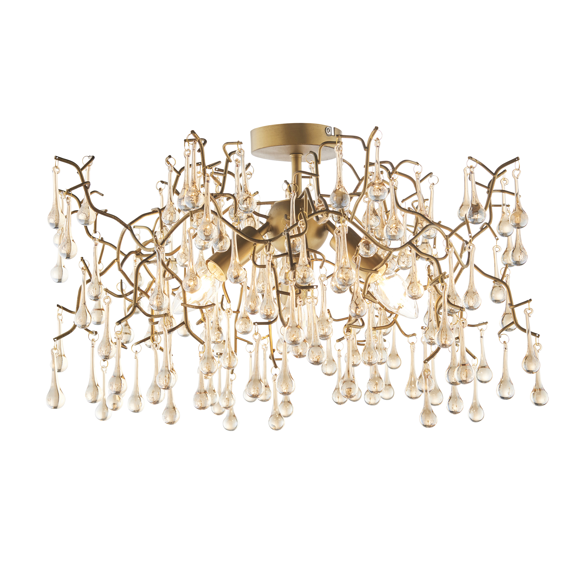Remi Ceiling Lamp, Aged Gold, Glass Drops, 3 Light, 55cm