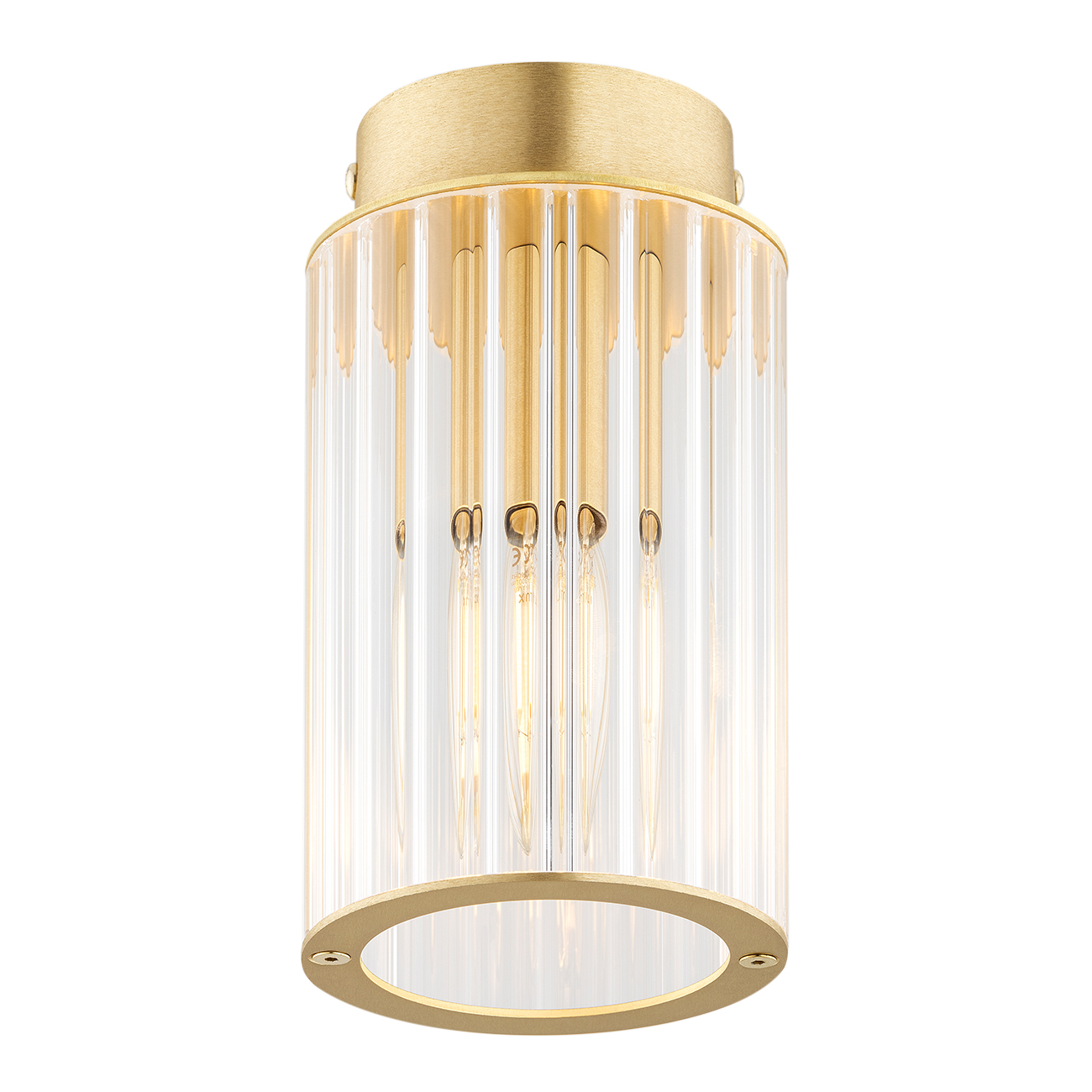 Ampton Single Flush Ceiling Light, Brass, Glass, 10cm