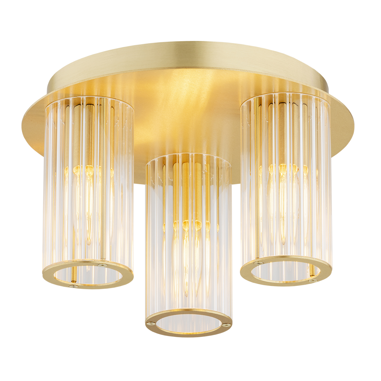 Ampton Flush Ceiling Light, 3 Lamp, Brass, Glass, 30cm