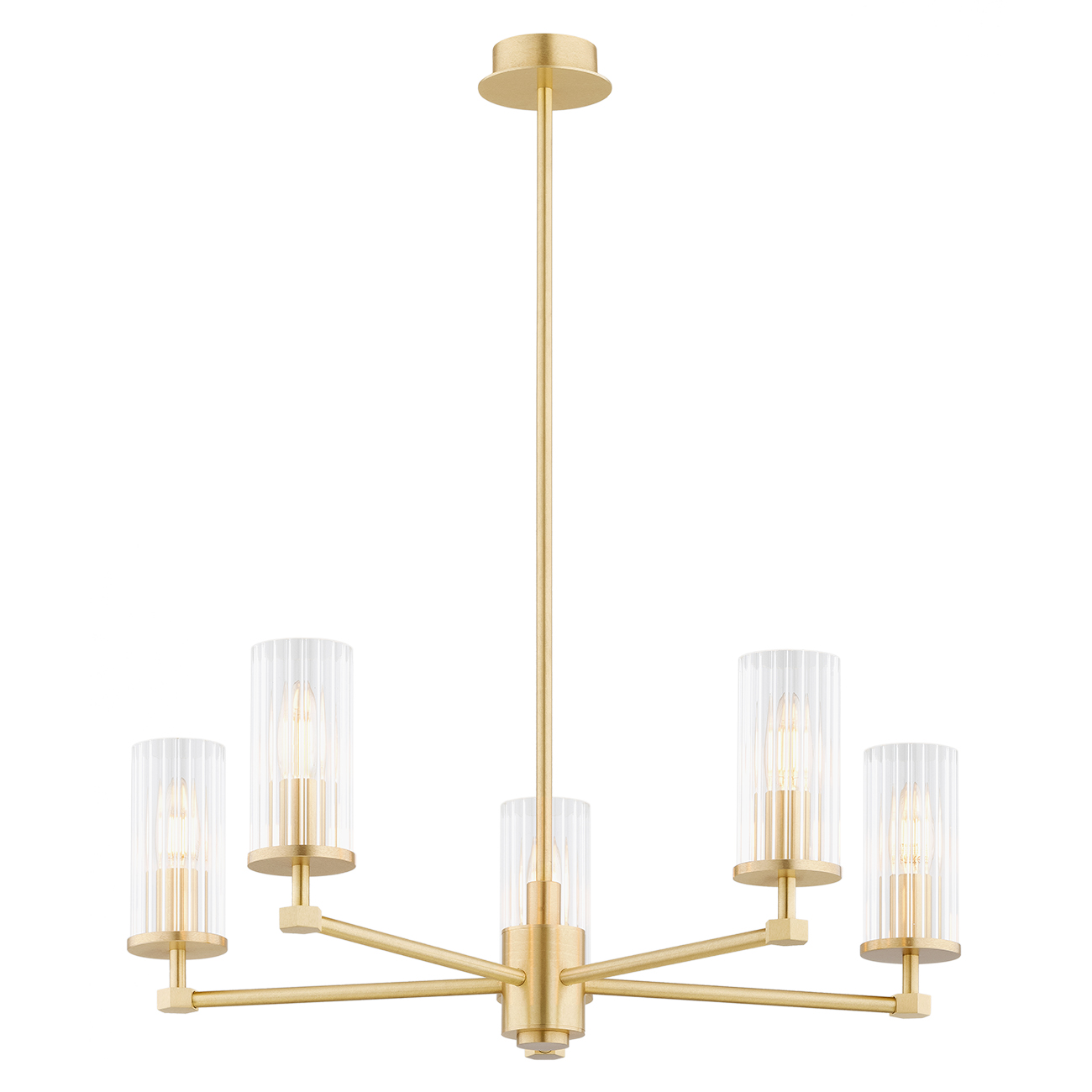 Ampton Medium Chandelier, 5 Lights, Brass, Ribbed Glass, 62cm