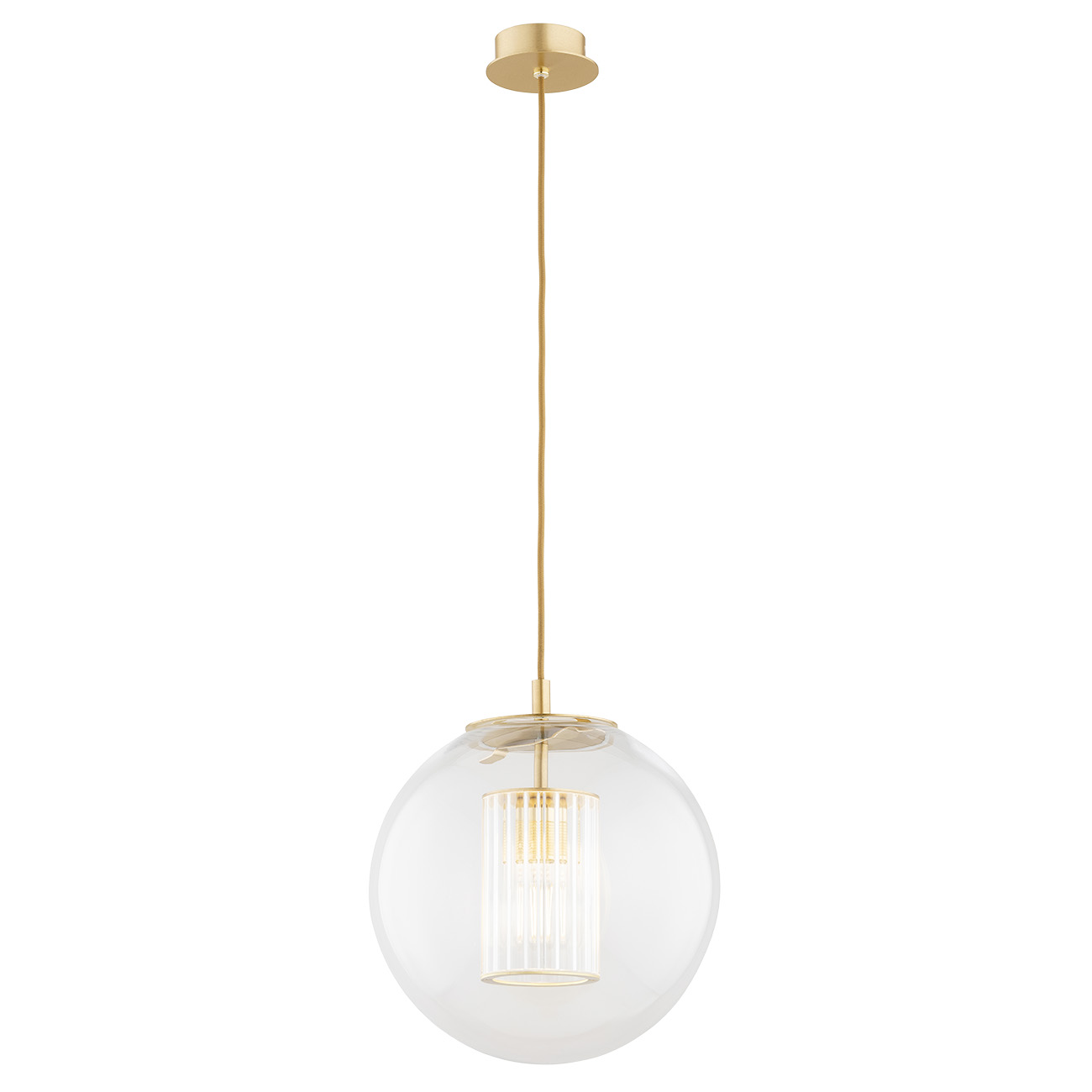 Ampton 1 Light Pendant Light, Dual Glass, Brass, 30cm