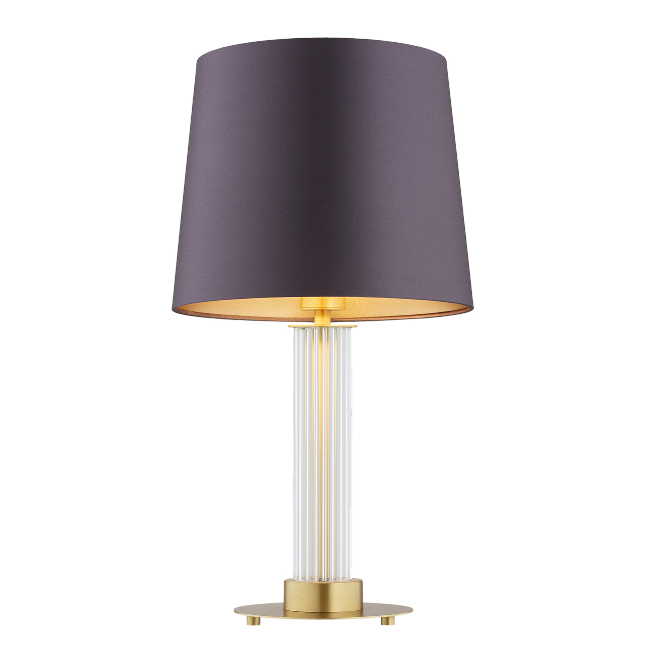 Ampton Table Lamp, Purple Lampshade, Brass, Ribbed Glass, 30cm