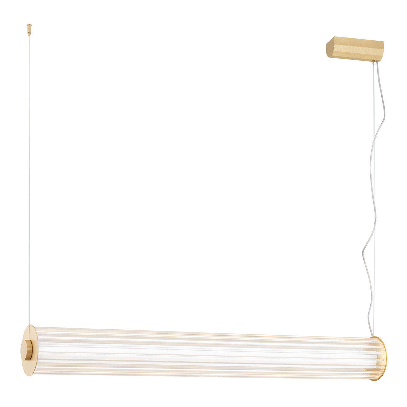 Ampton Medium LED Pendant Lamp, Tube, Brushed Brass, 3000k, 80cm