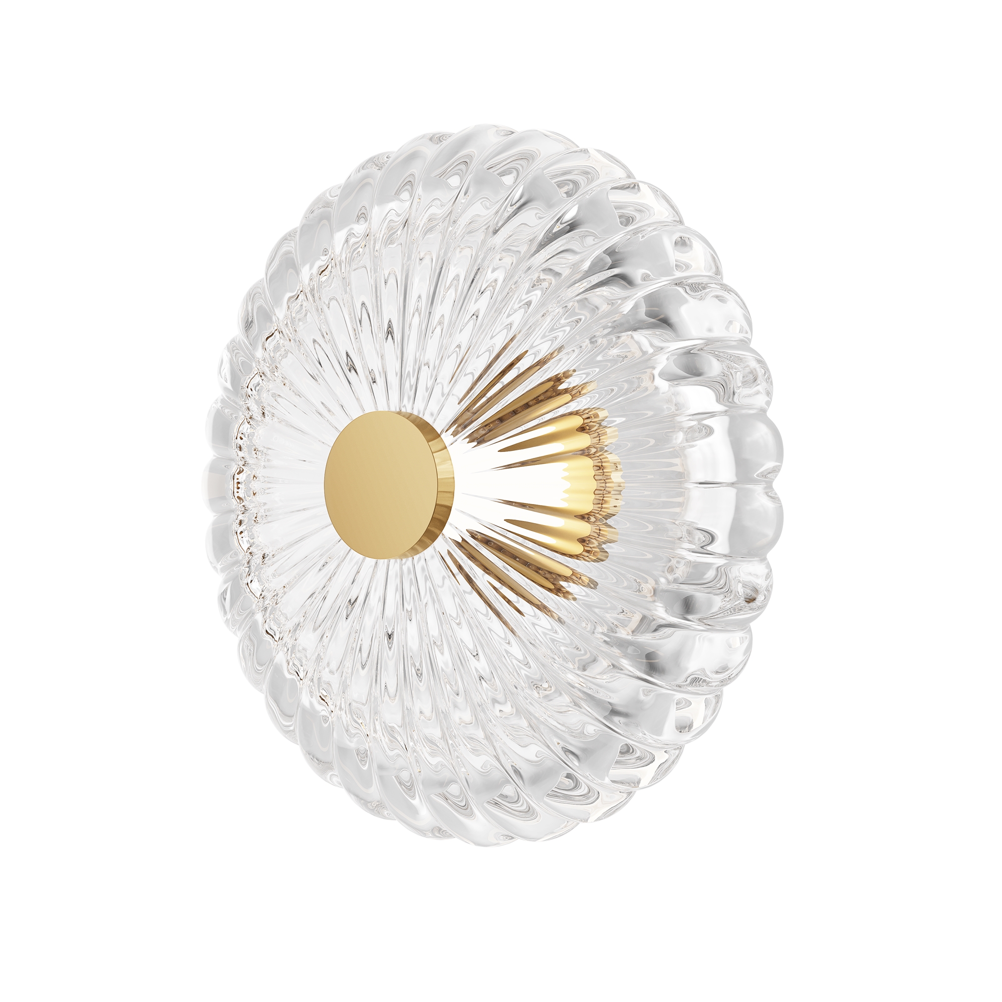 Amulet Round Large Glass LED Wall Light, Gold Metal, Clear, 3000k, 35cm Wide