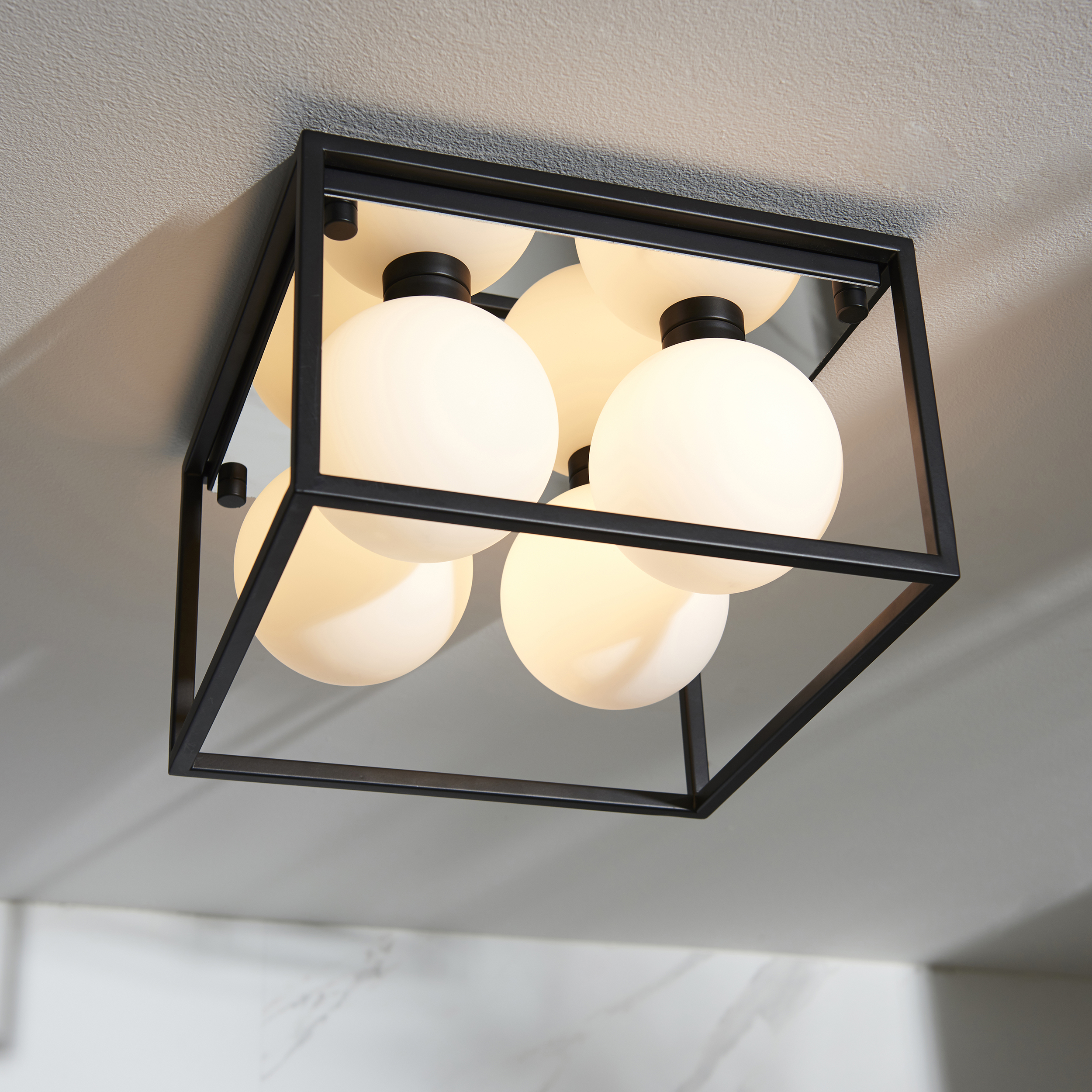 Vamp Ceiling Light, 4 Lamp, Square Black Frame, IP44