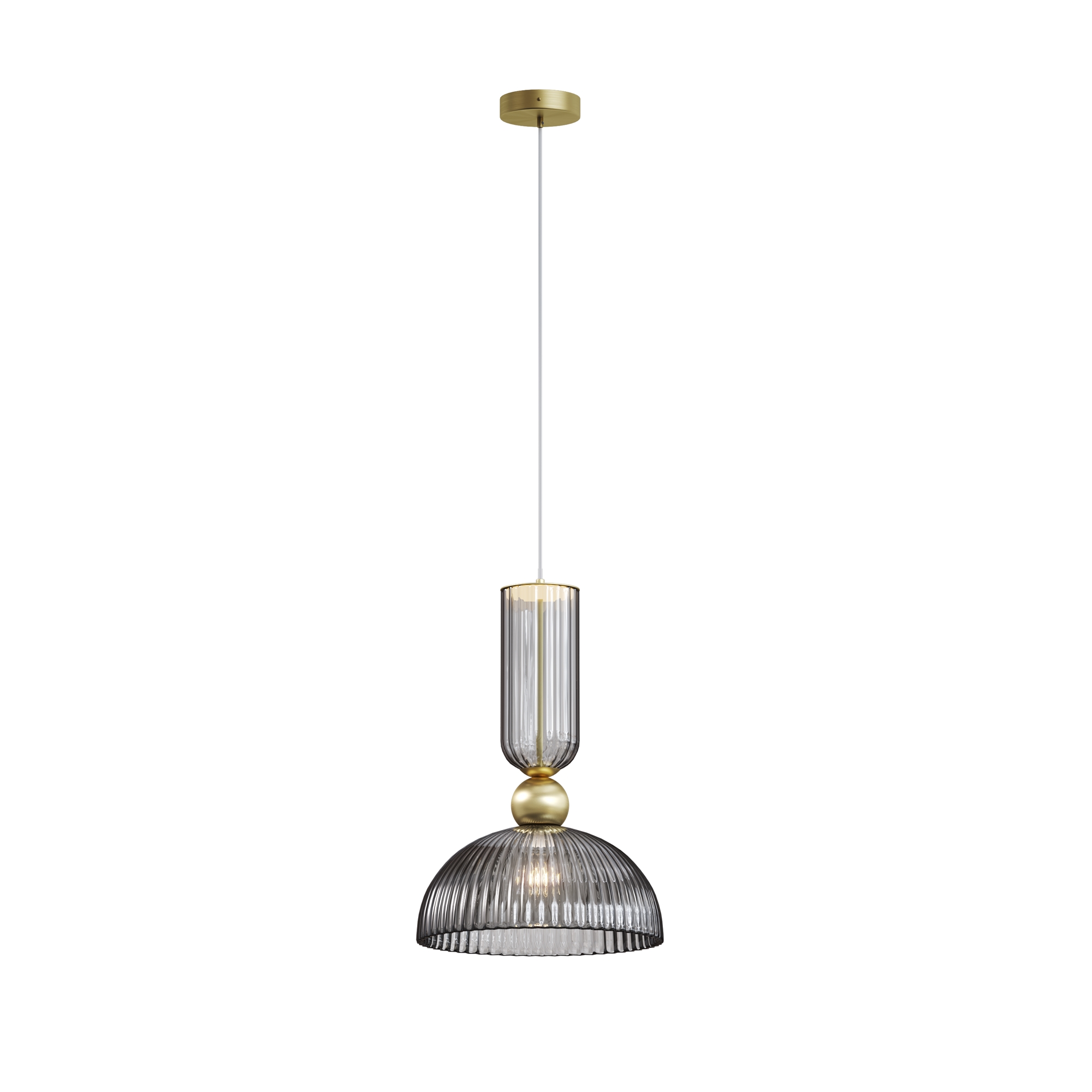 Antic Grey Bell Glass Pendant Light, Gold Metal, 1 Lamp, 30cm Wide