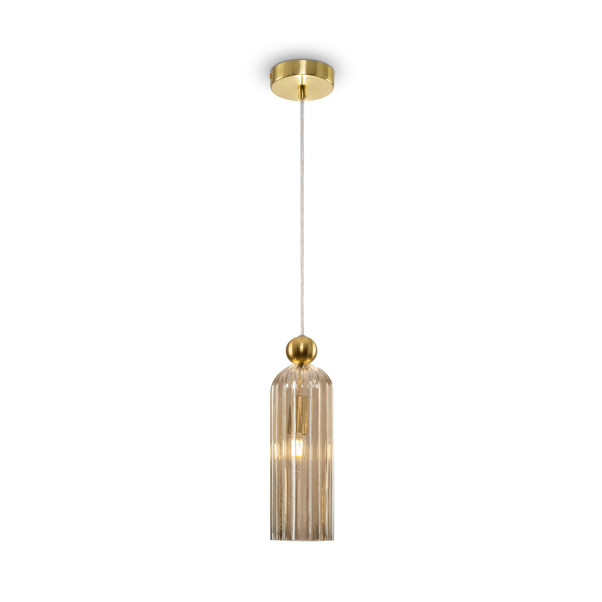 Antic Cognac Cylinder Glass Pendant Light, Gold Metal, 1 Light, 10cm Wide