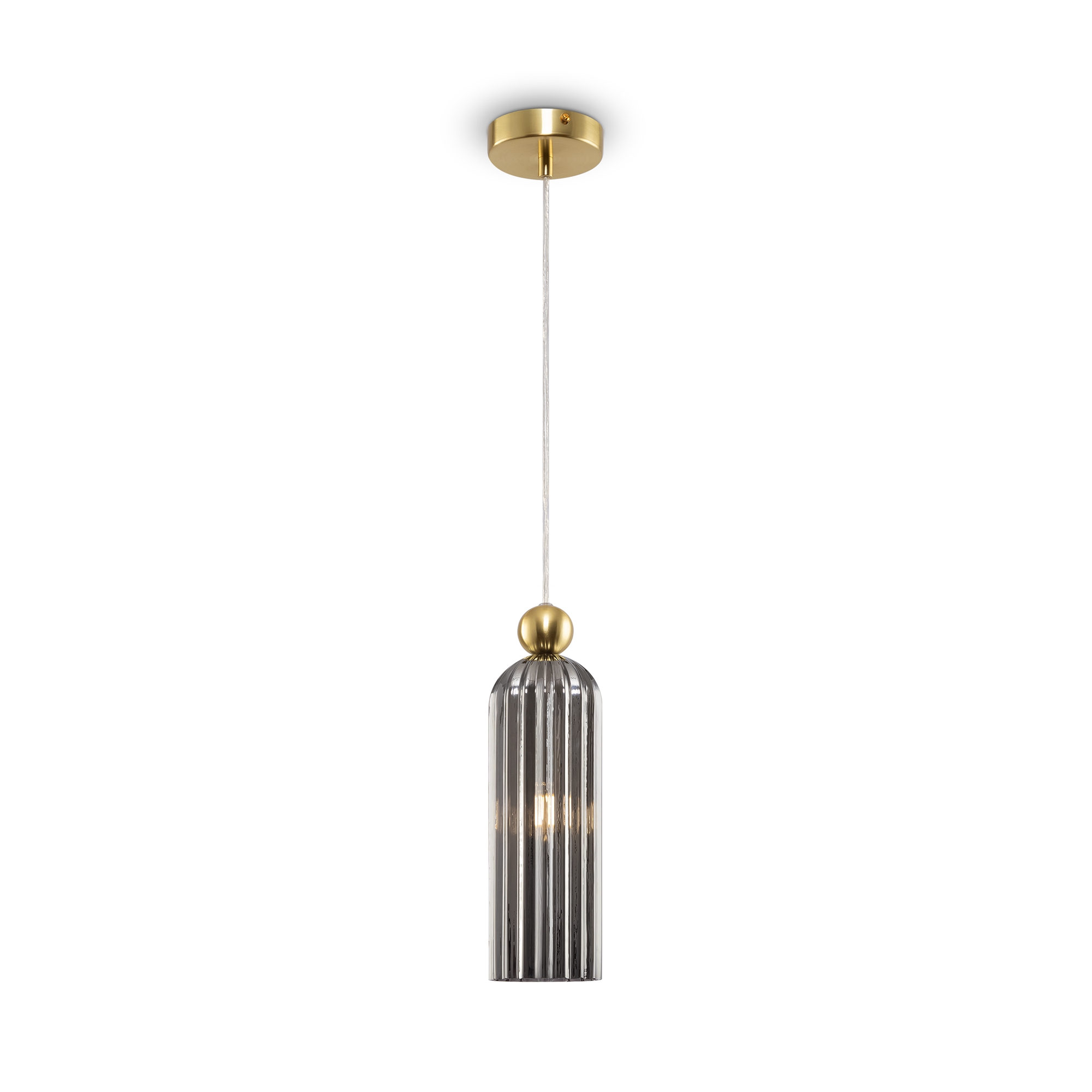 Antic Grey Cylinder Glass Pendant Lamp, Gold Metal, 1 Light, 10cm Wide