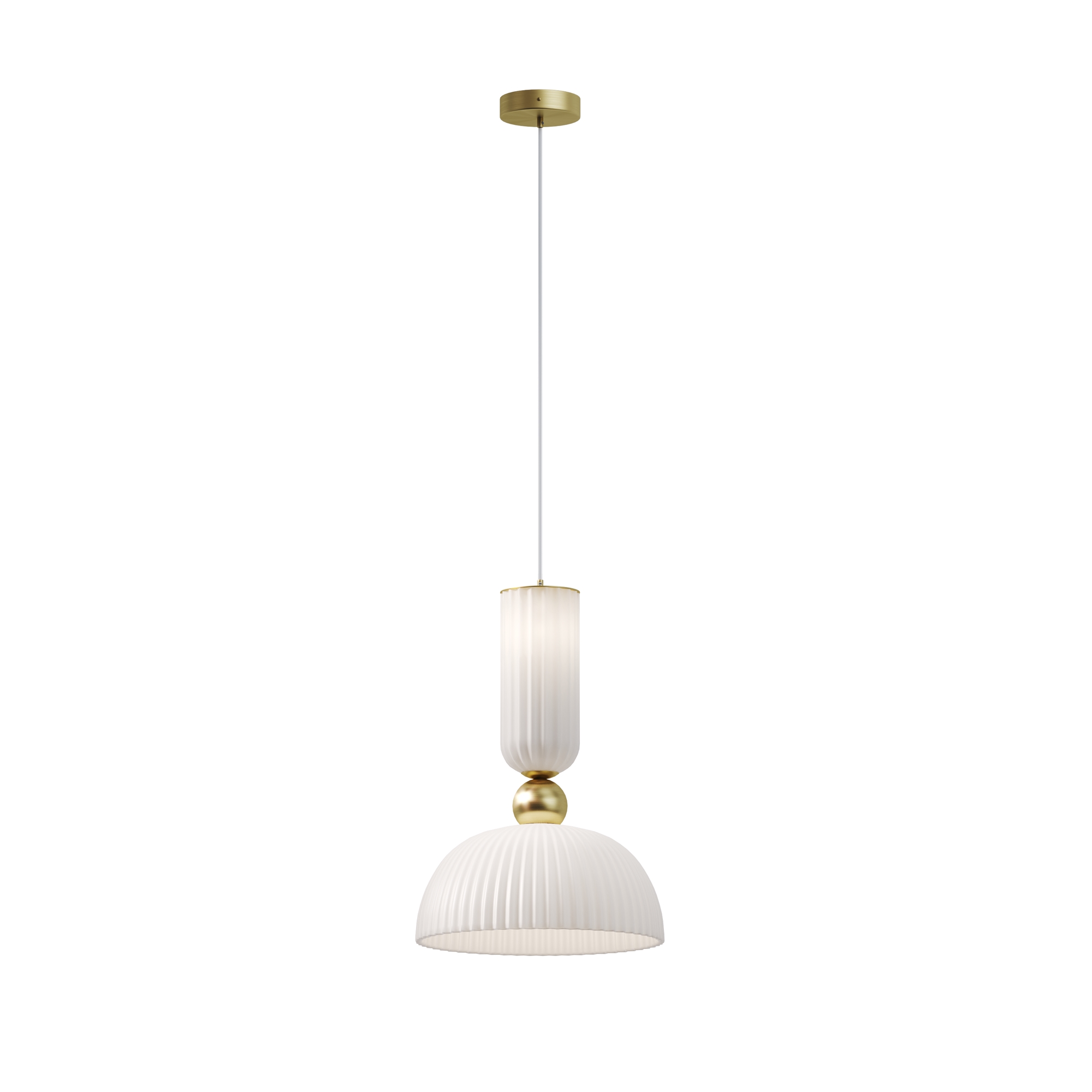 Antic White Bell Glass Pendant Light, Gold Metal, 1 Lamp, 30cm Wide