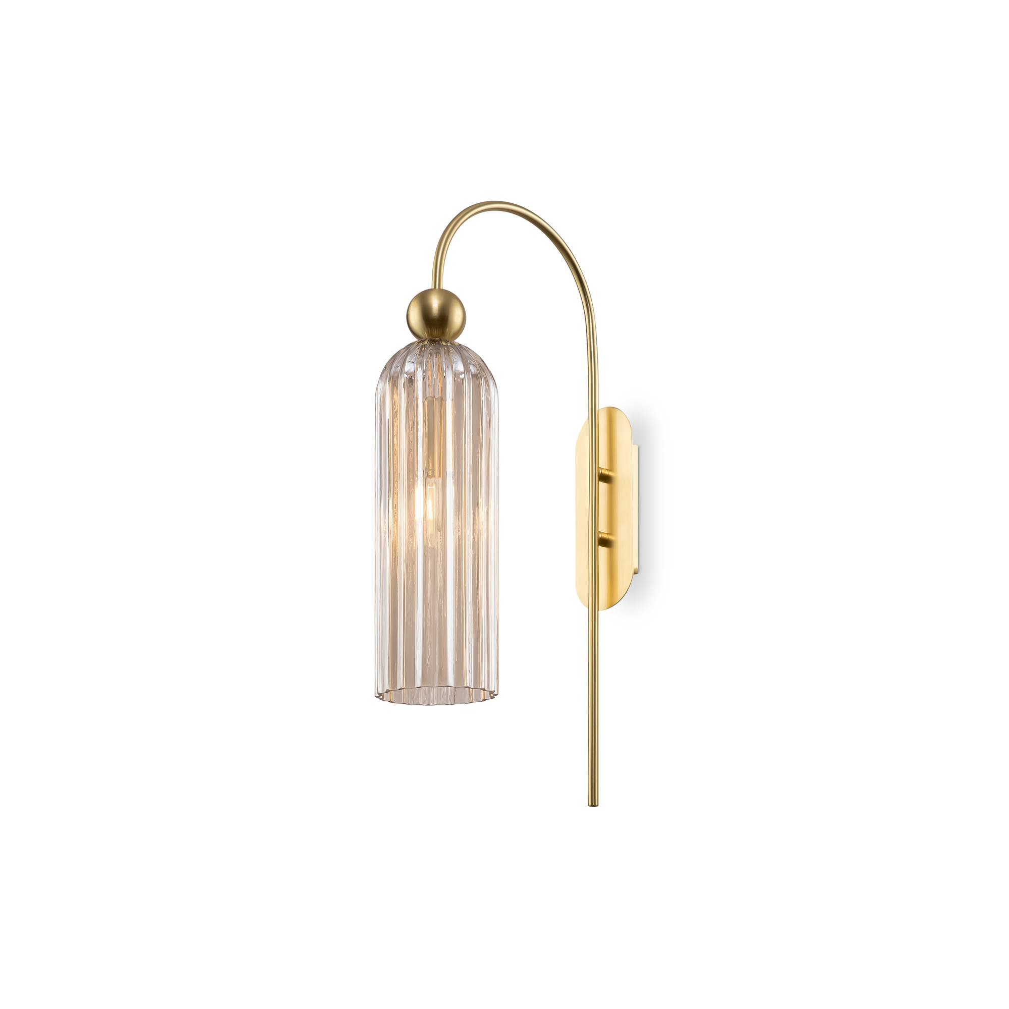 Antic Curved Swan Neck Cognac Wall Lamp, Cylinder Glass, Gold, 1 Light, 53.5cm Height