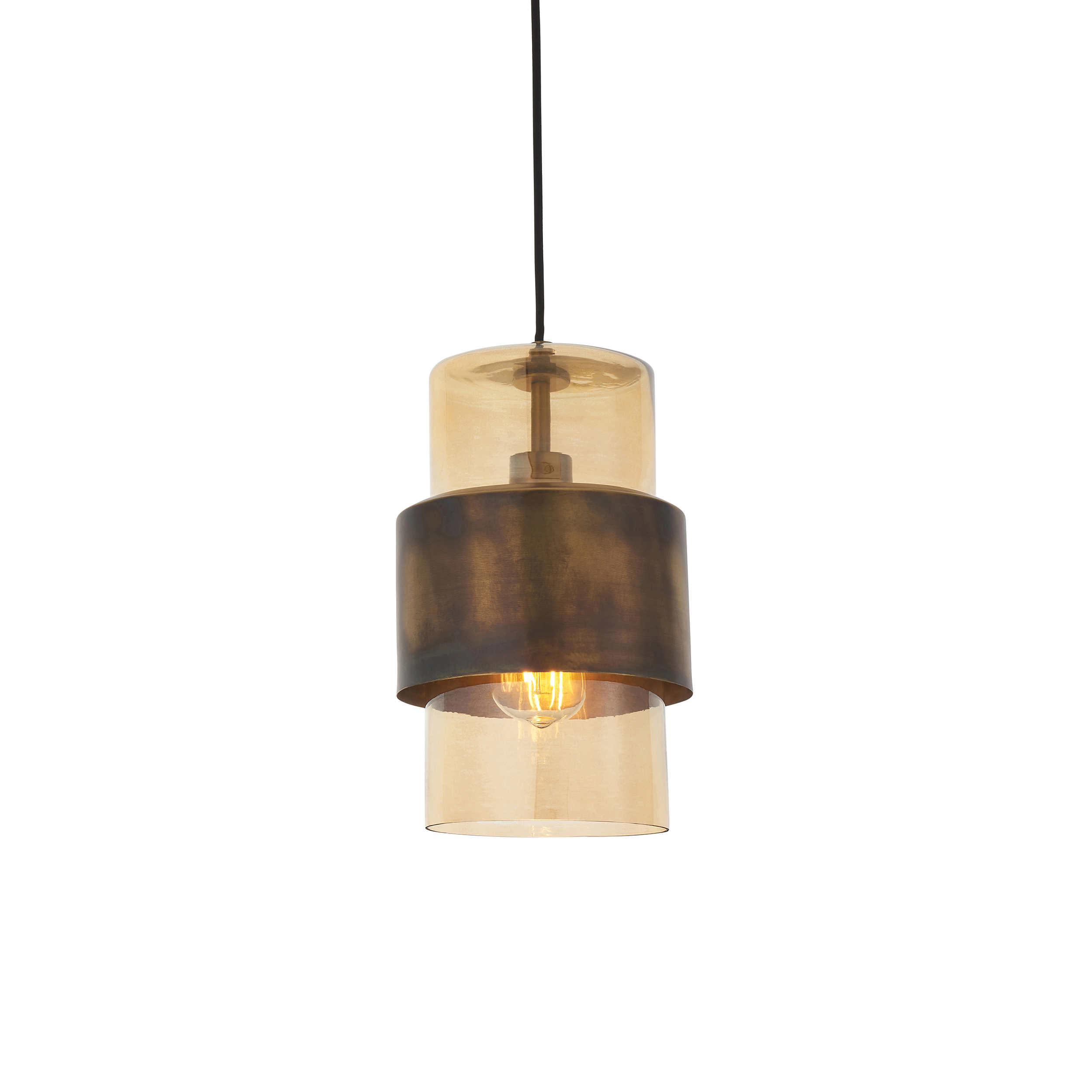 Leo Pendant Lamp, Antique Brass, Glass, 1 Light, 19.5cm