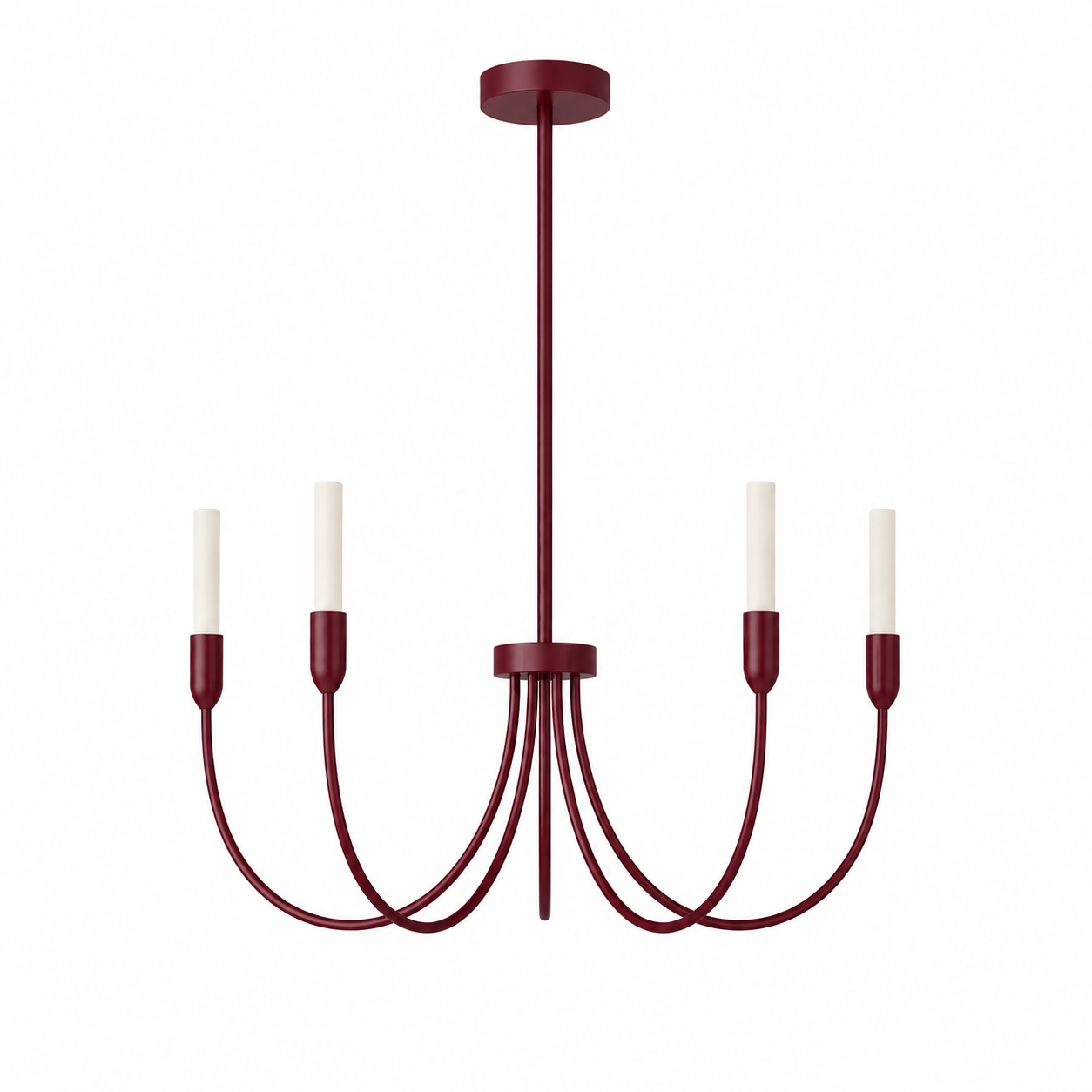 Argust 5 Arm Burgundy Chandelier, Steel, White Glass Shades, 48cm Diameter