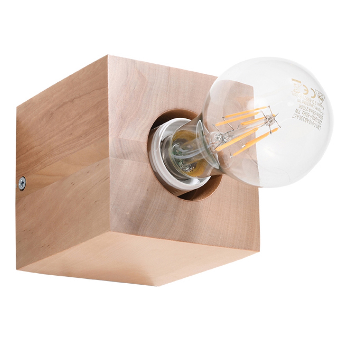 Aeriz Natural Wood Cube Wall Lamp, 1 Light, 10cm Wide