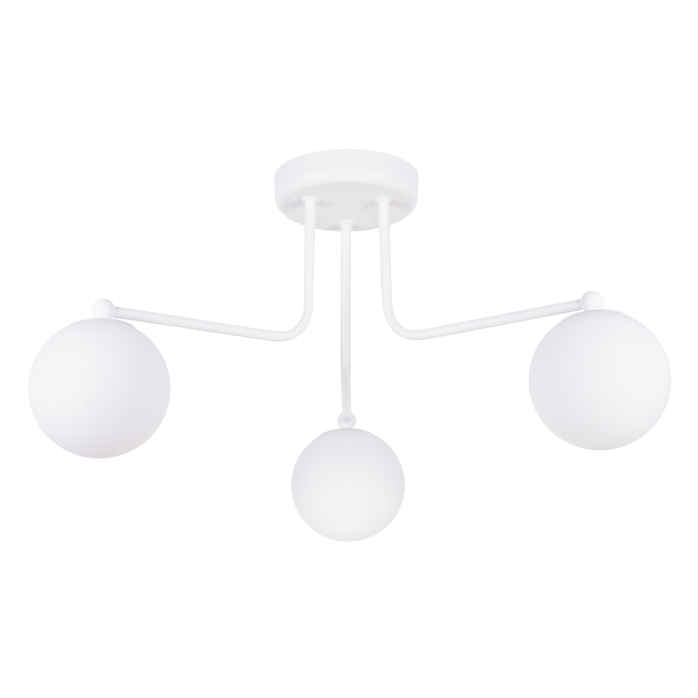 Aztrale 3 Light Ceiling Lamp, Semi Flush, White Metal. White Glass Globes, 62cm Width