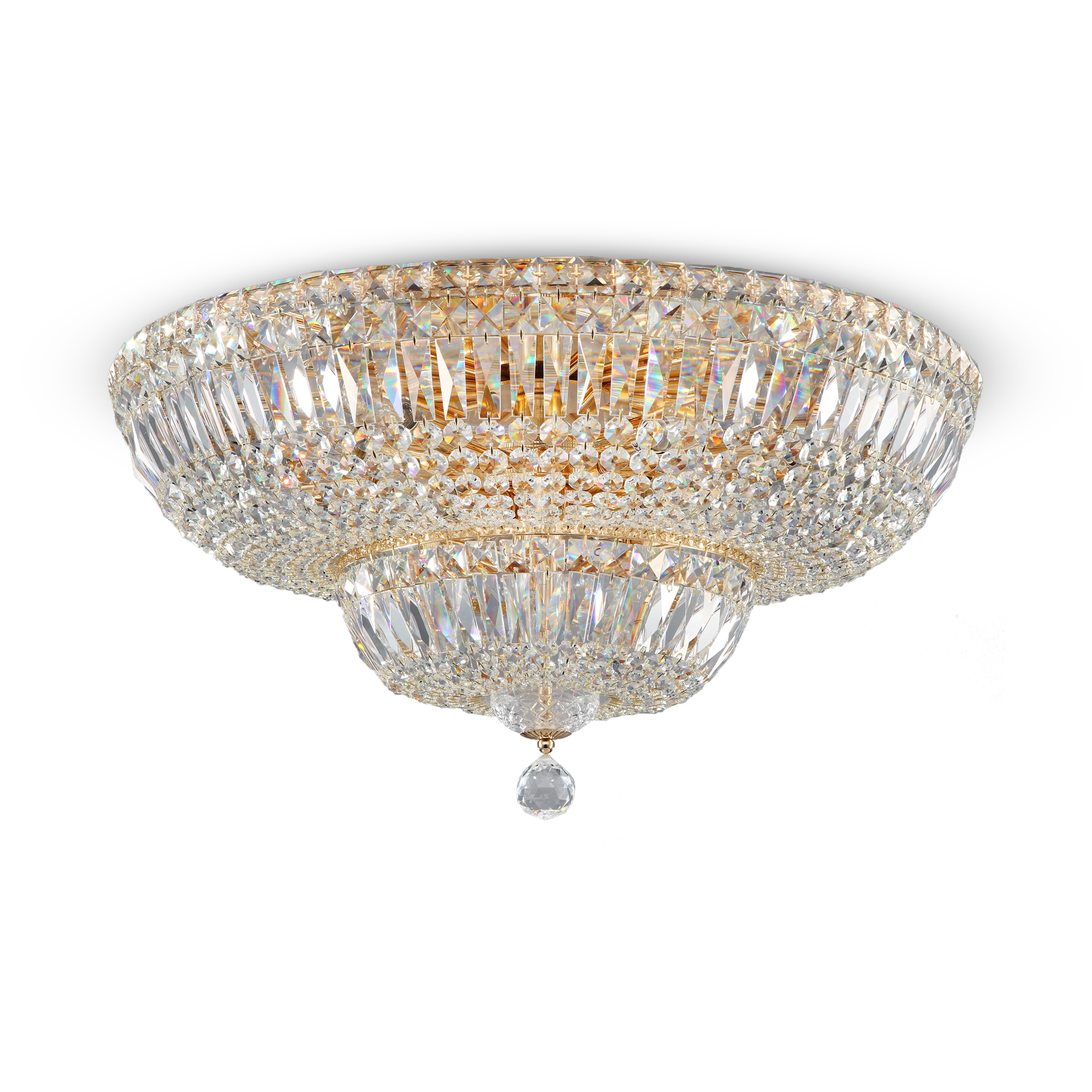 Basfor Tiered 16 Light, Crystal Flush Ceiling Lamp, Gold, 60.5cm Wide