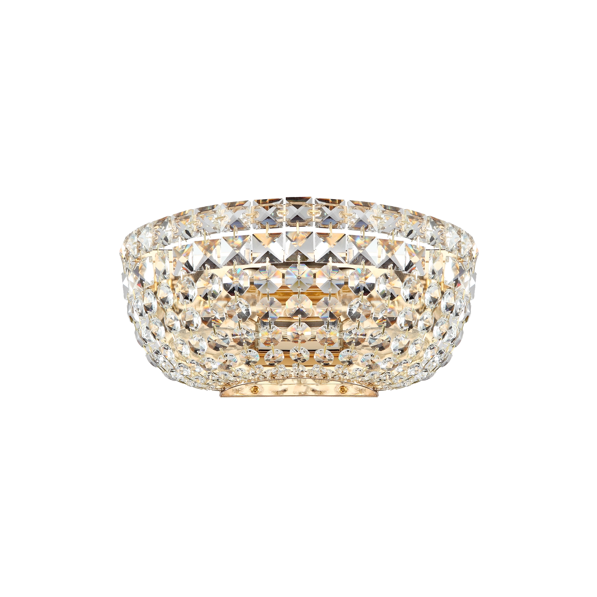 Basfor Gold Crystal Wall Light, 2 Lamp, Clear Glass, 25.5cm Wide