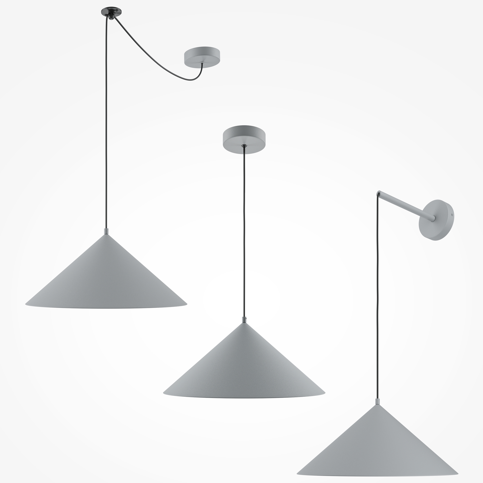 Basic Colors, Grey Cone Pendant/Wall Light, Metal, 1 Lamp, 35cm Diameter