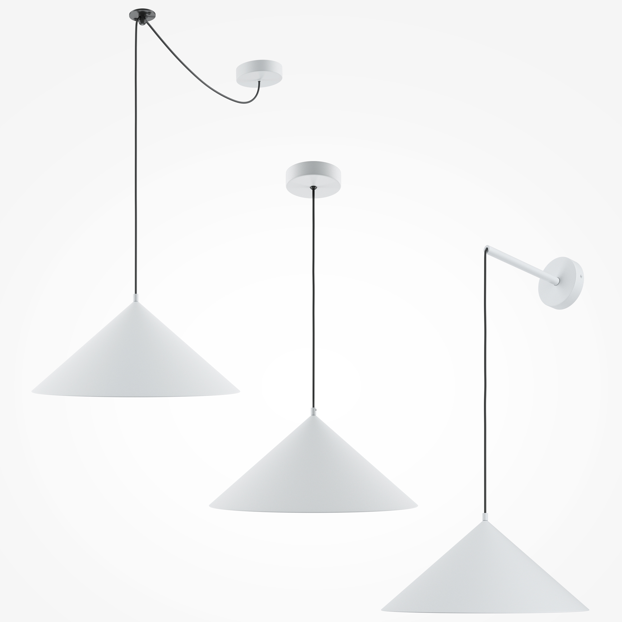 Basic Colors, White Cone Pendant/Wall Lamp, Metal, 1 Light, 35cm Diameter