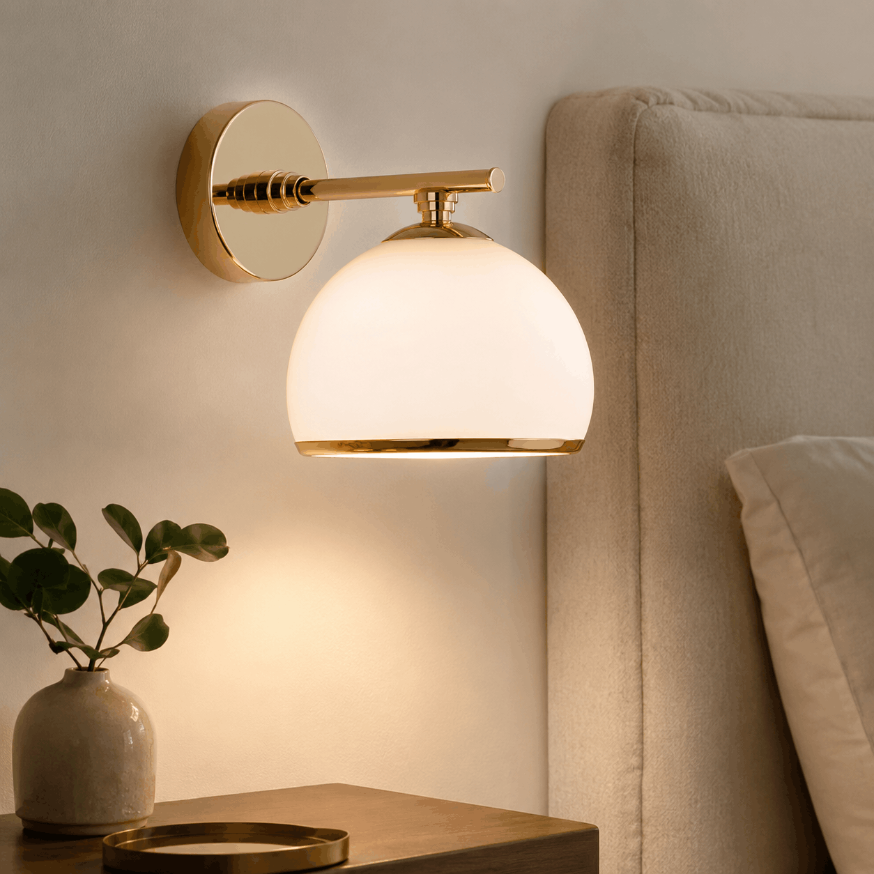 Bella Wall Lamp, Brass Metal, Opal Glass, 1 Light, 18cm Wide
