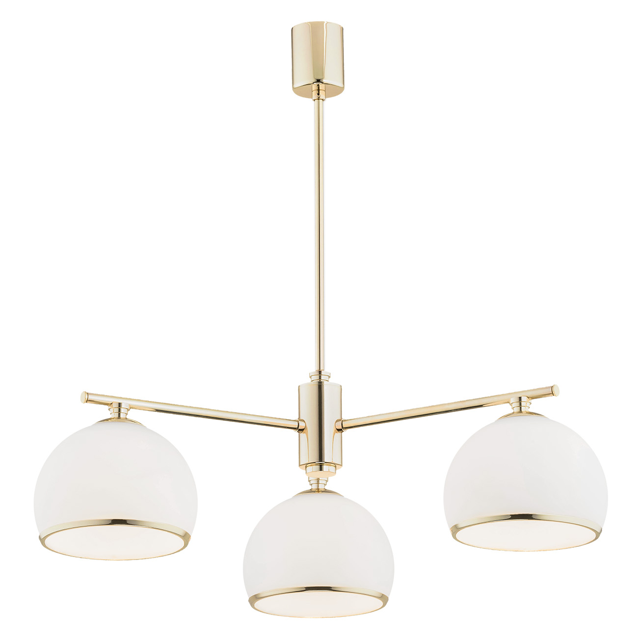 Bella 3 Lamp Down Facing Chandelier, Brass Metal, Opal Glass Shades, 55cm Width