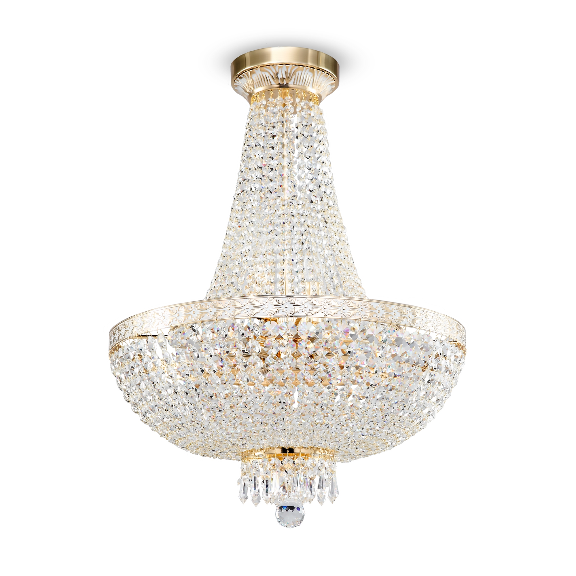 Bella 8 Lamp Gold Chandelier, Metal, Crystal Glass, Clear, 50cm Wide
