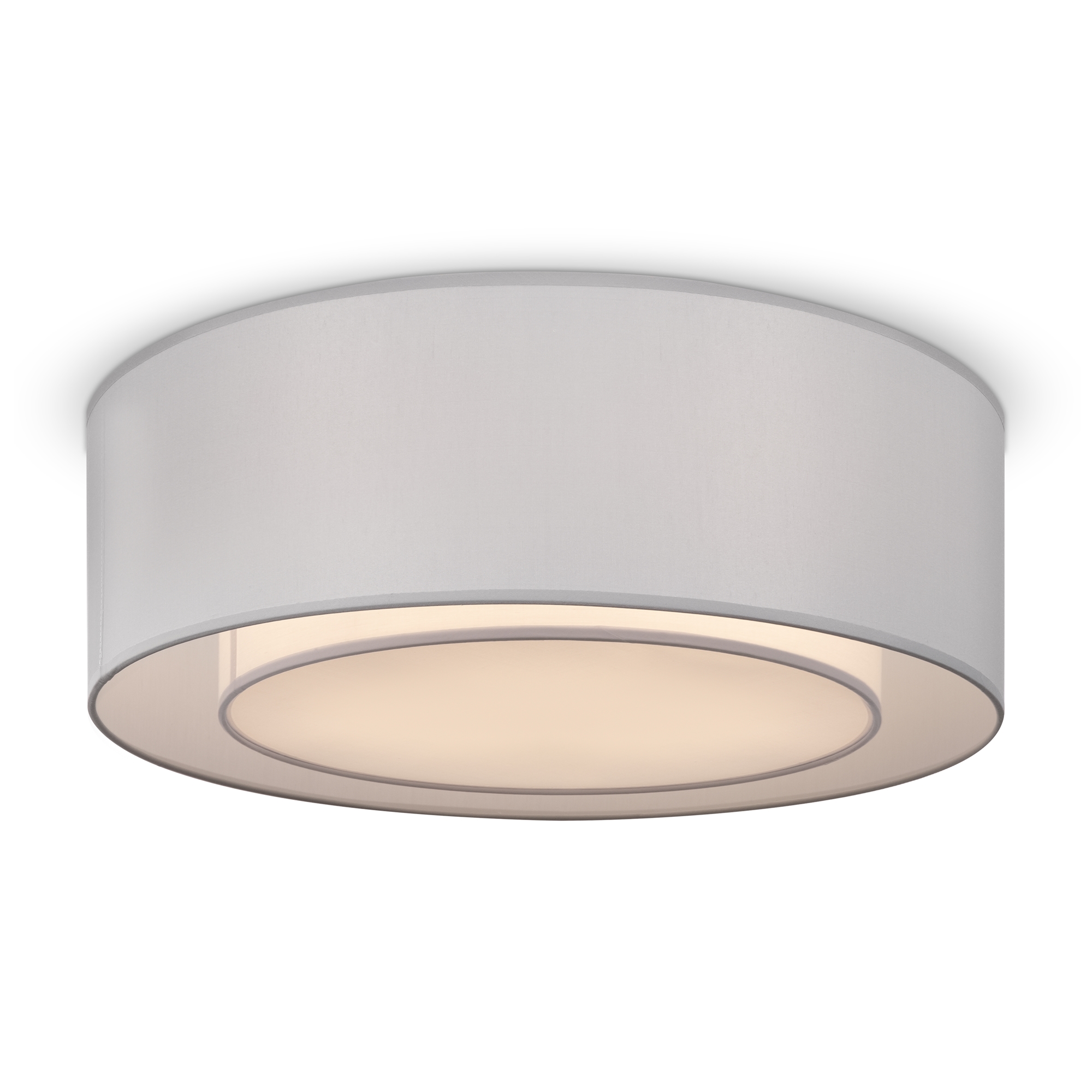 Bergamo Drum Ceiling Light, Grey & White Fabric Shades, 3 Lamp, 52cm Wide