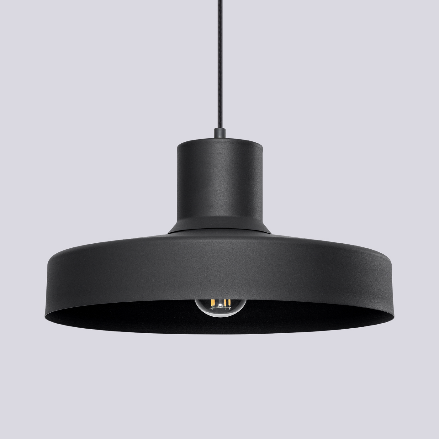 Bilboa Black Single Pendant Lamp, Metal, 35cm Diameter