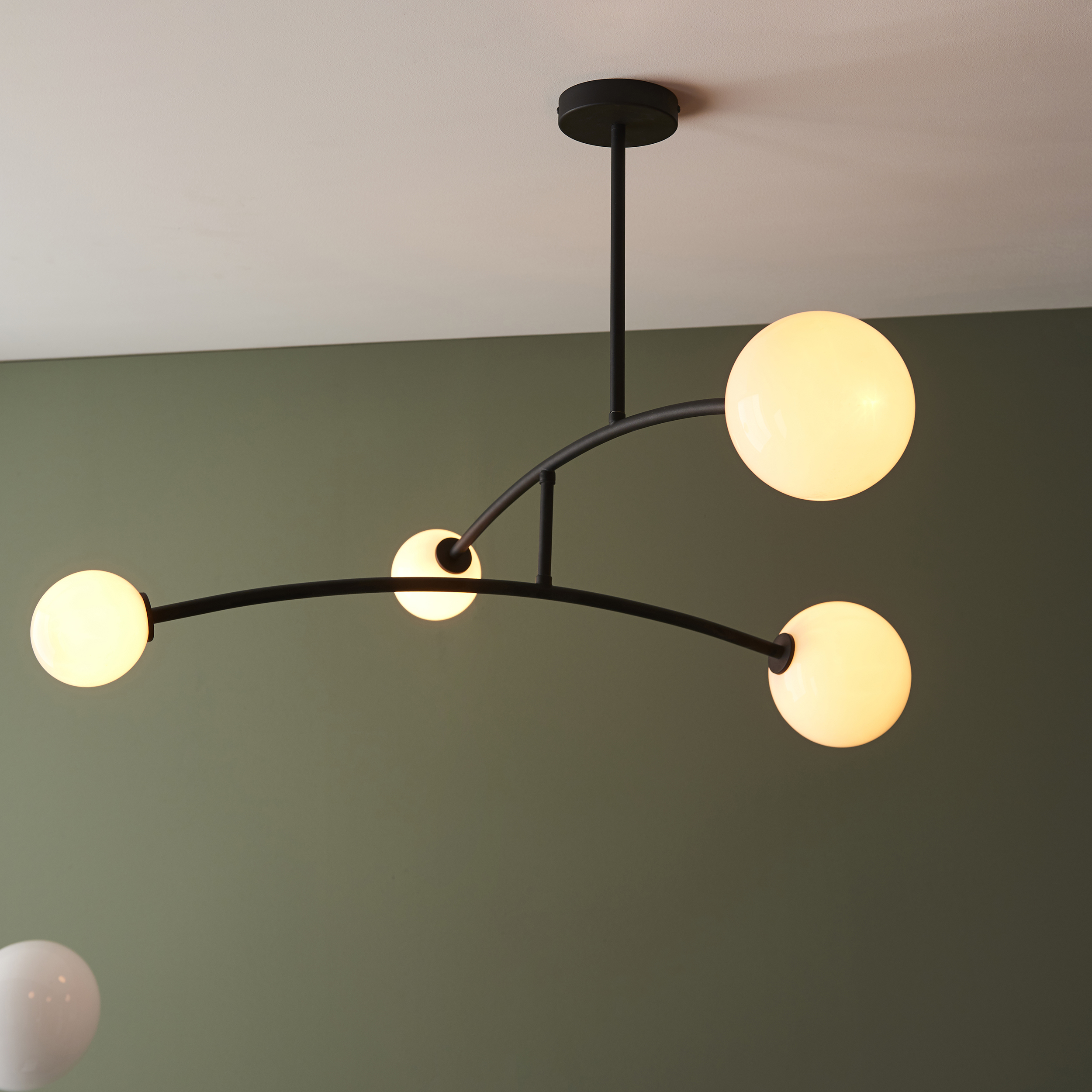 Mallo Ceiling Light, Semi Flush, Black, Opal Shades