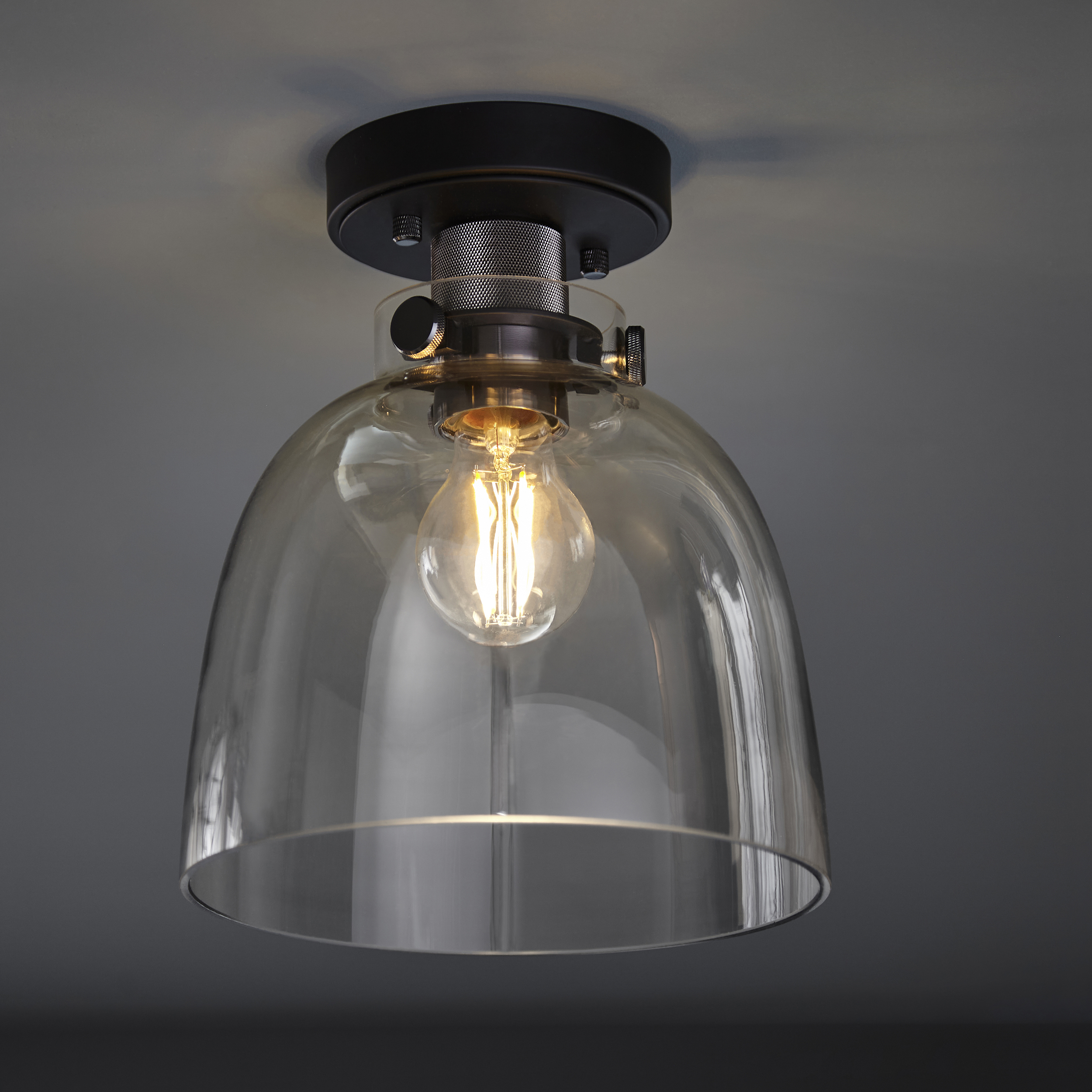 Kismet Semi-Flush Ceiling Lamp, Black, 21cm