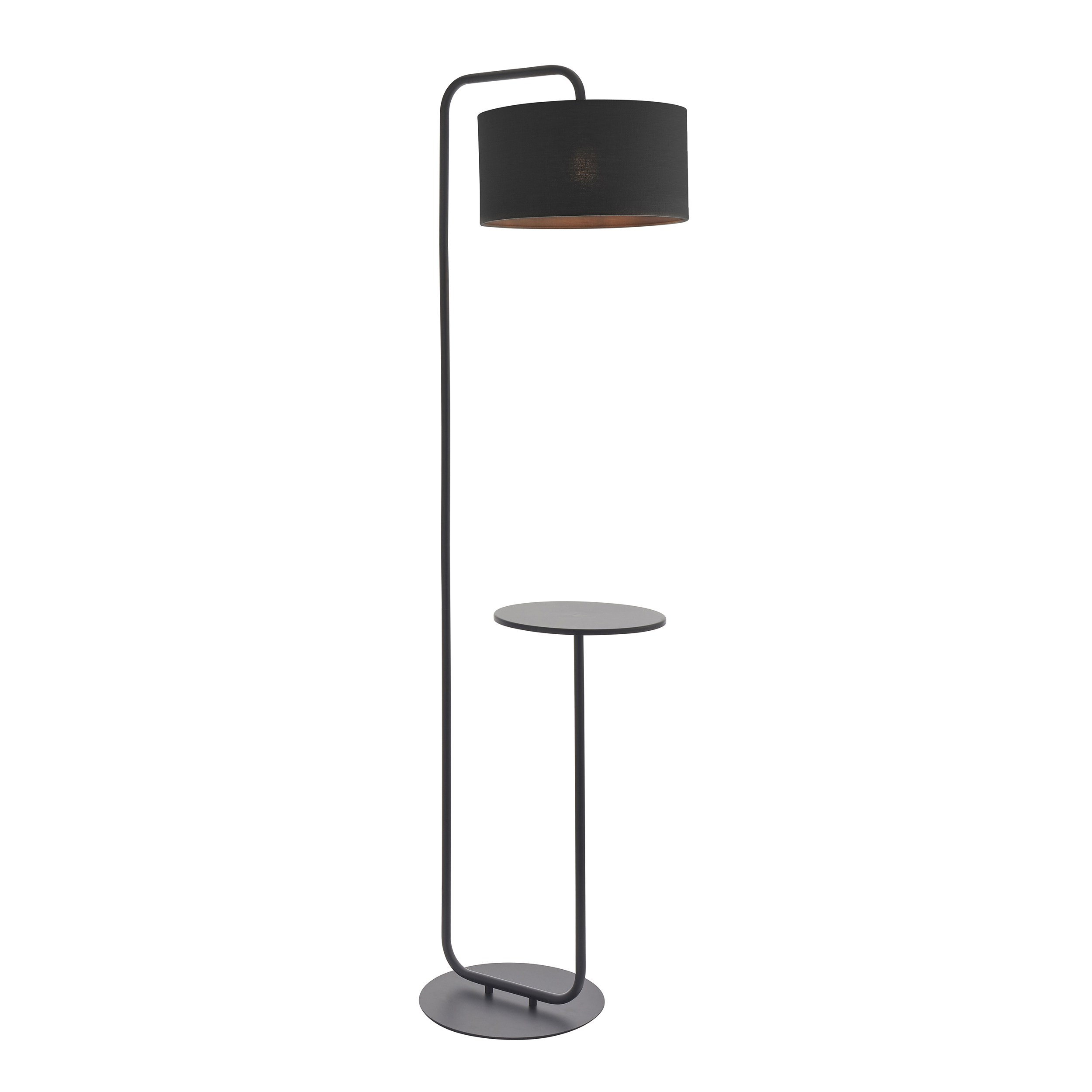 Muno Floor Lamp With Shelf, Black Frame, Black Shade