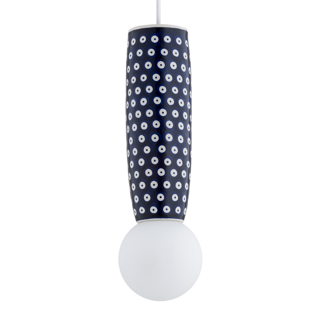 Bolu Ceramic IP44 Cylinder Pendant Lamp, Deep Cobalt Blue, Opal Matt Glass, 10cm Diameter