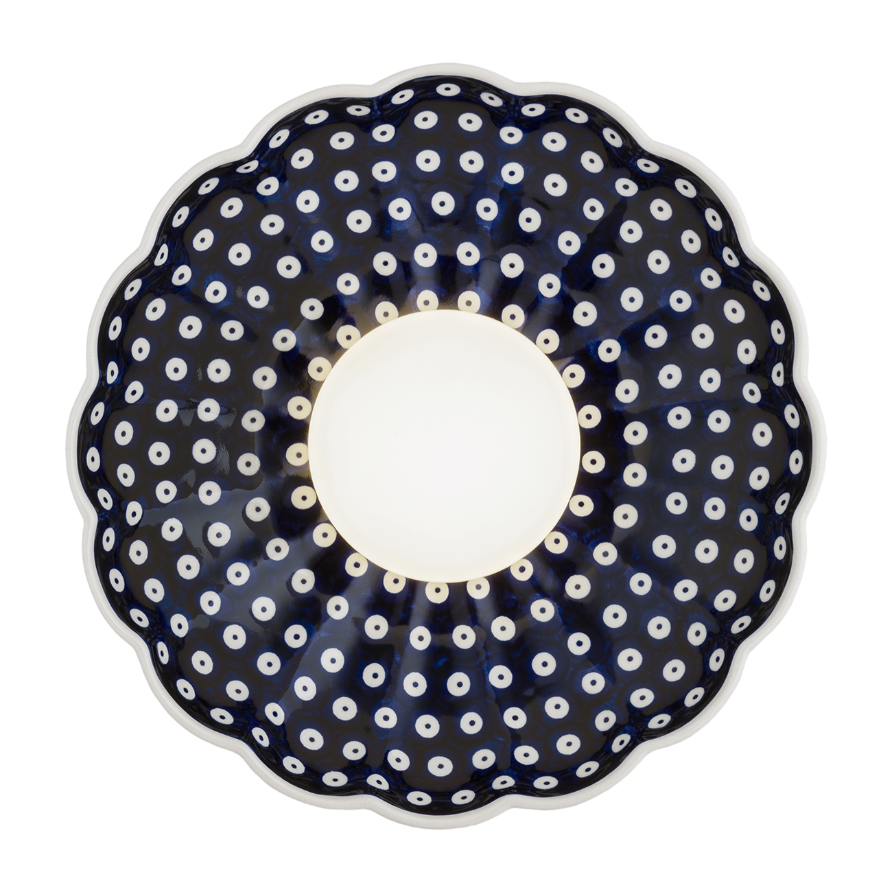 Bolu Ceramic Bowl IP44 Wall Lamp, Deep Cobalt Blue, Opal Glass, 28cm Diameter