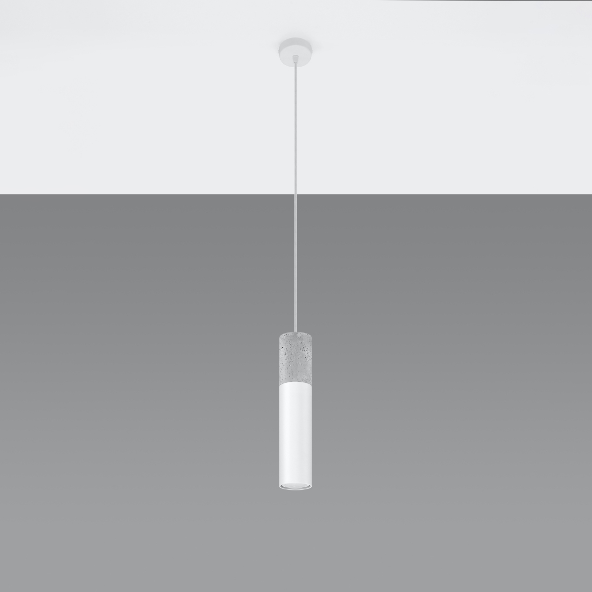 Borgeno Single Pendant Light, Concrete & White Metal, 8cm Diameter