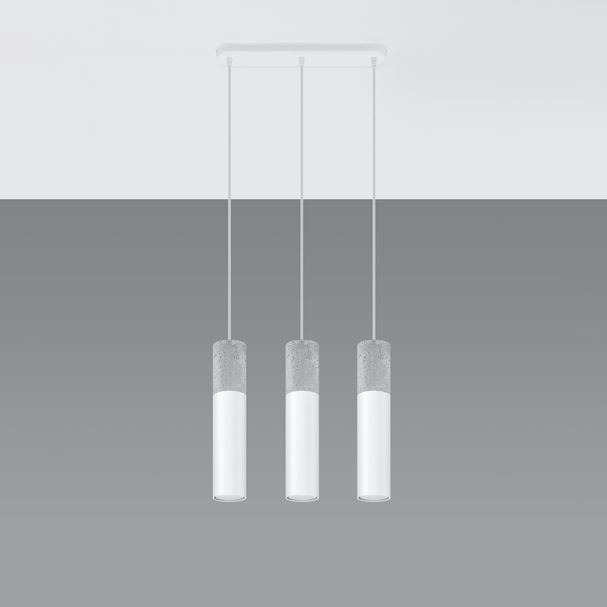 Borgeno 3 Lamp Bar Pendant Light, Concrete & White Metal, 45cm Length