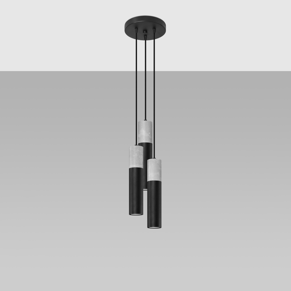 Borgeno 3 Light Tiered Pendant Lamp, Black Metal & Concrete, 20cm Diameter
