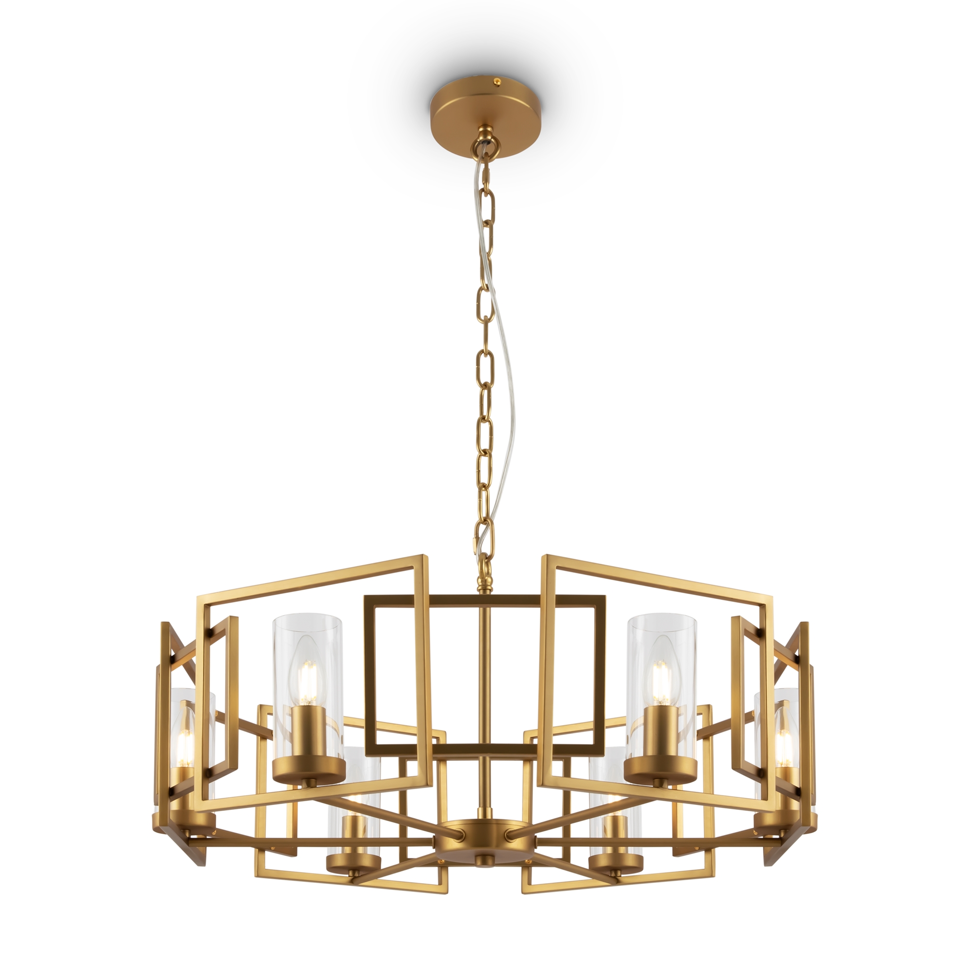 Bowi 6 Lamp Chandelier, Gold Metal Frame, Clear Glass, 65.6cm Wide