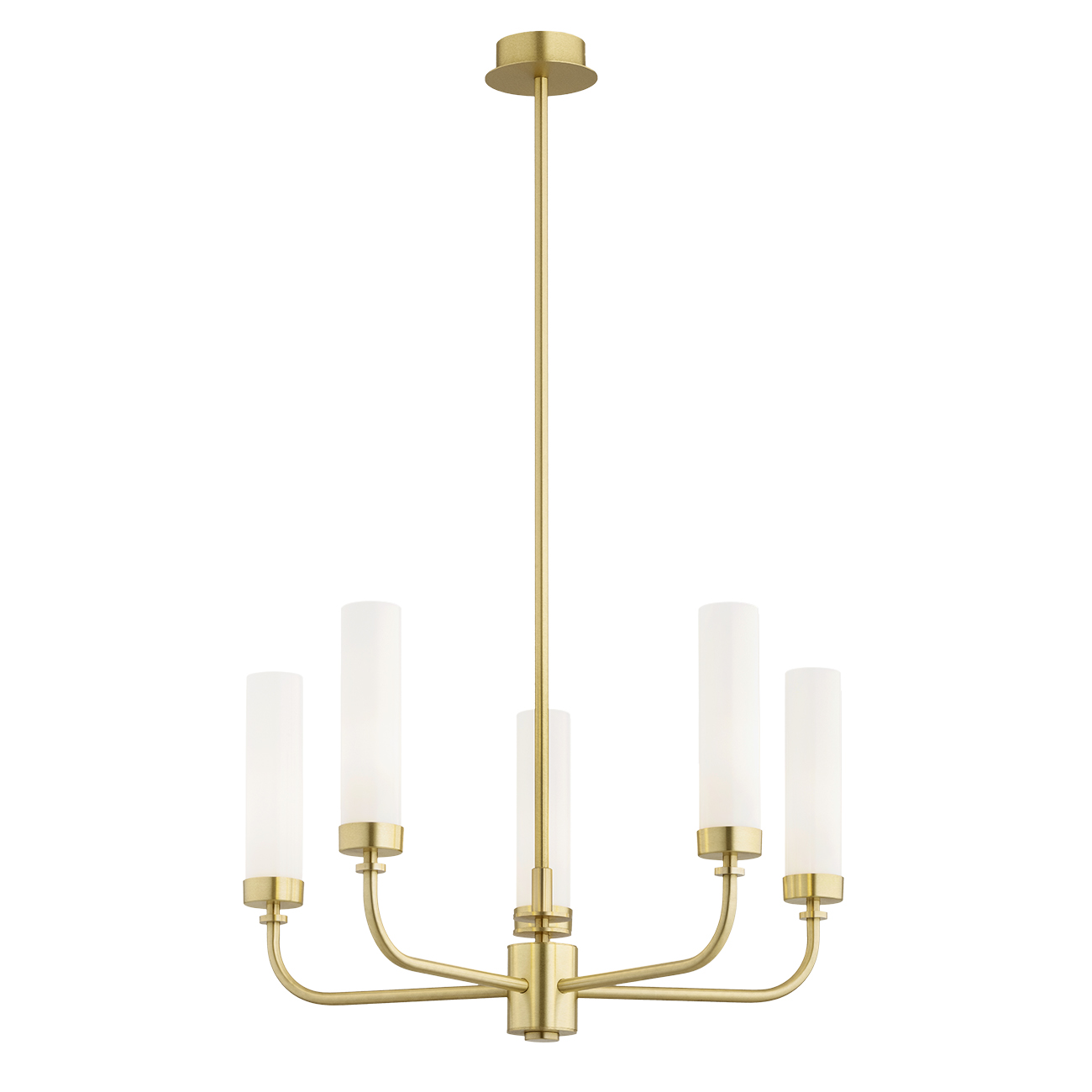 Brezton 5 Light Chandelier, Brushed Brass, Milk Glass, 50cm Wide