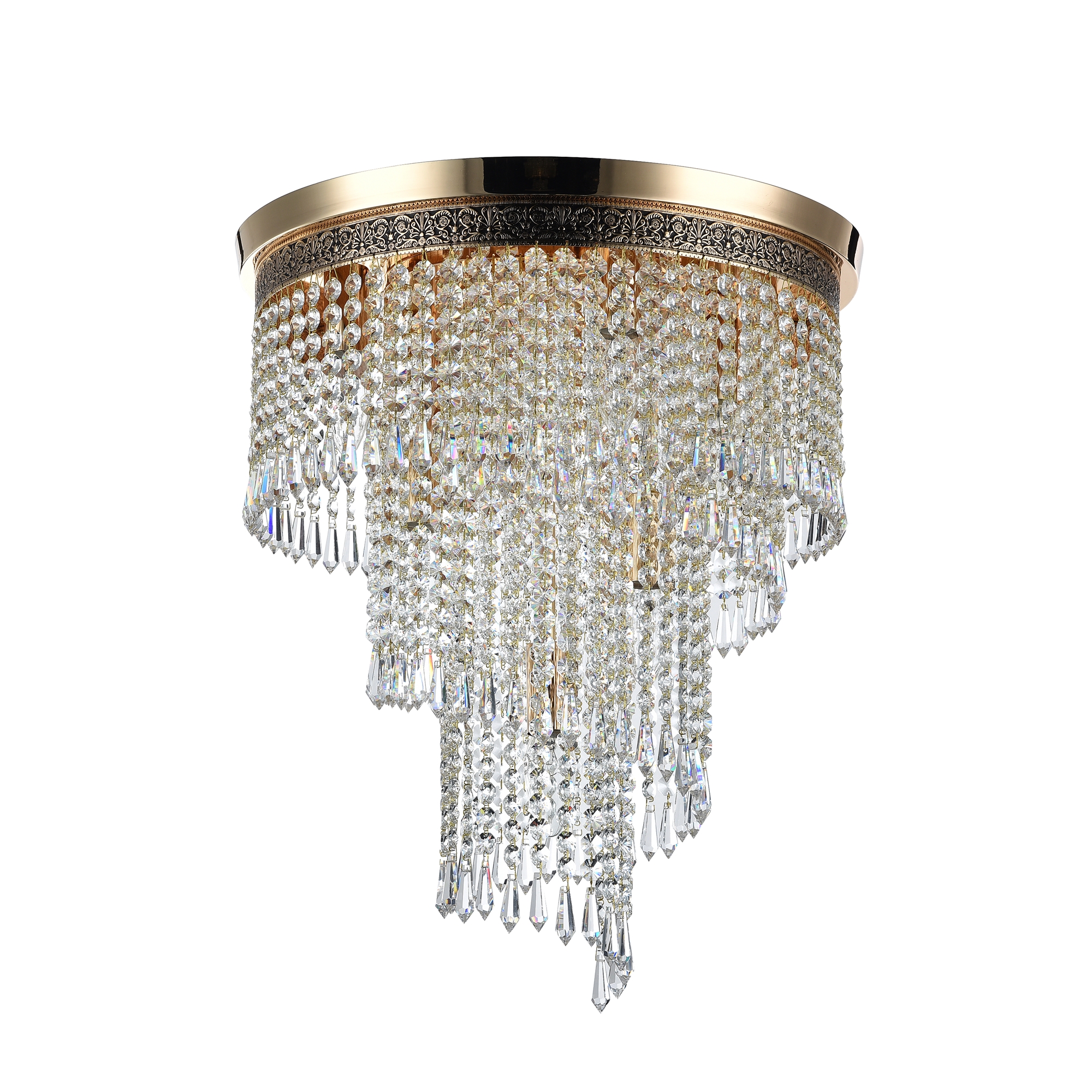 Cascade Tiered 7 Lamp Ceiling Light, Gold, Metal, Crystal, 47.5cm Height