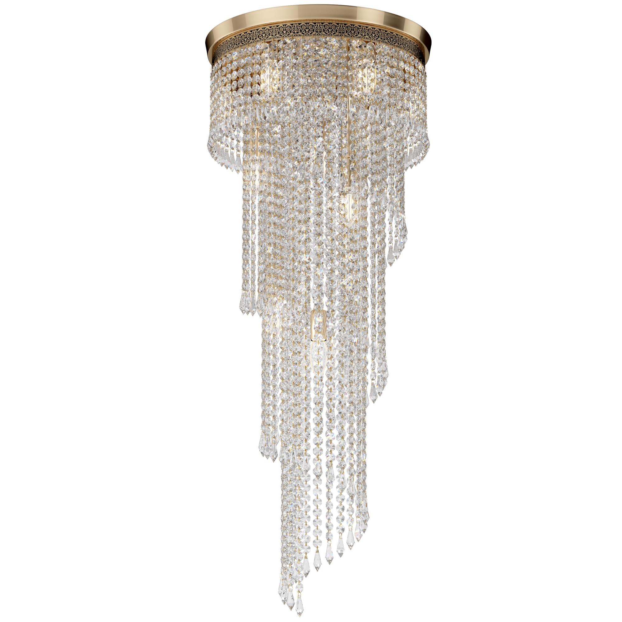 Cascade 12 Light Gold Chandelier, Crystal Glass, 97.5cm Height