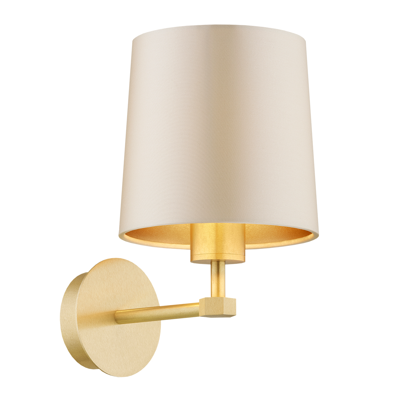 Ceton Wall Light, Beige Fabric Shade, Brushed Brass, 16cm Width