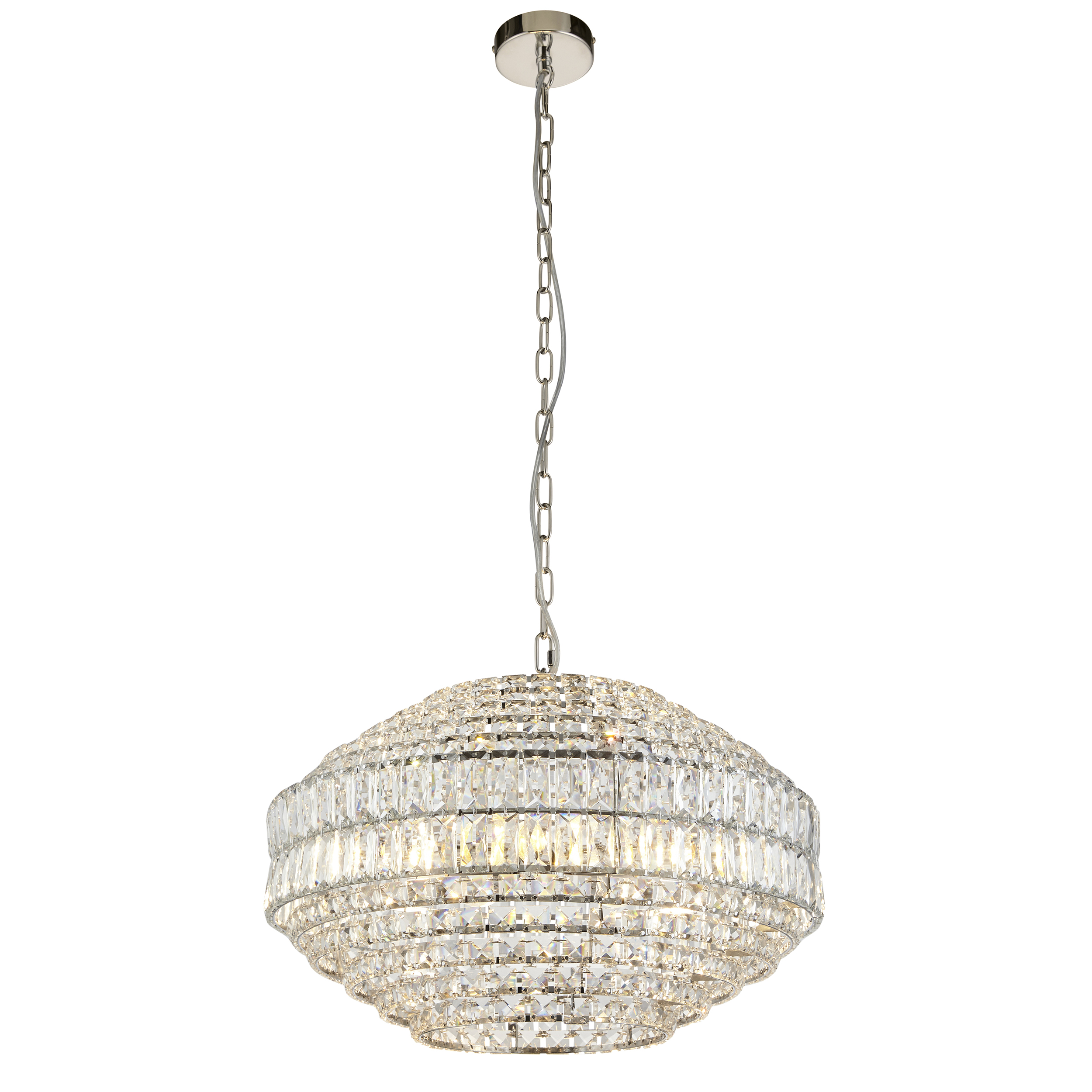 Cora Chandelier, Crystal Glass, Steel, Polished Nickel, 49CM