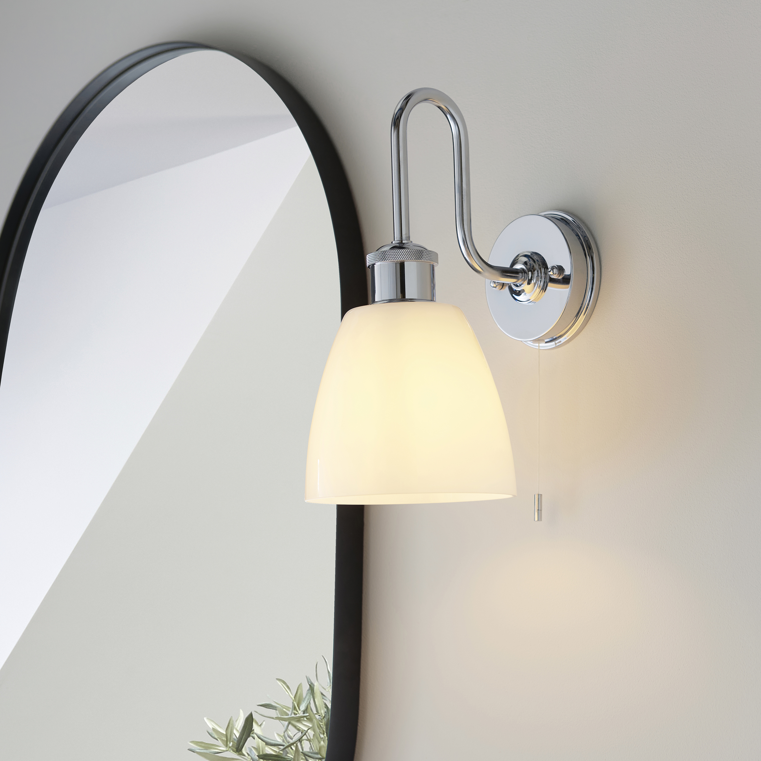 Dexter Bathroom Wall Light, IP44, Chrome, Opal Glass