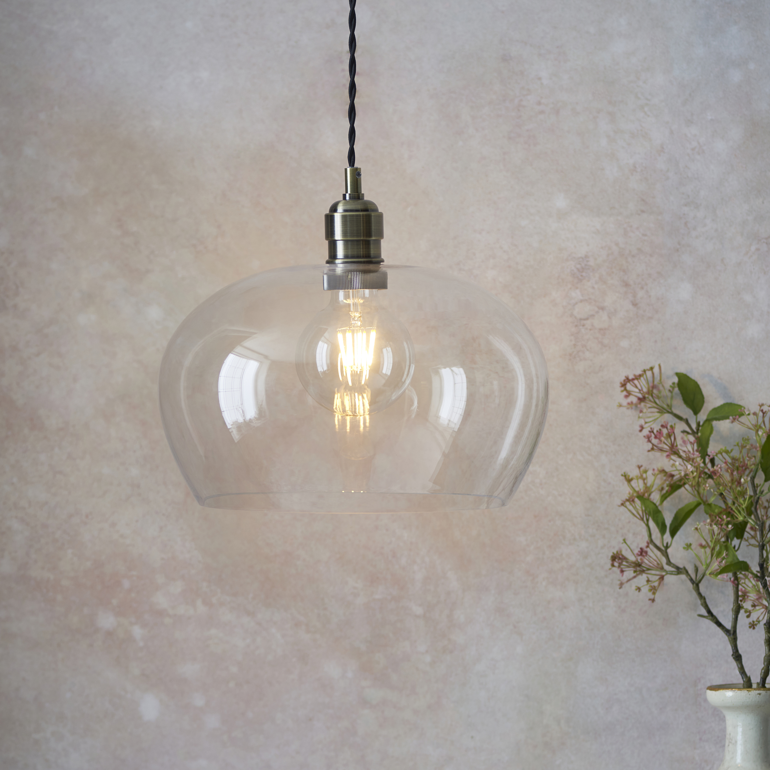 Nova Medium Glass Pendant Light, Brass, 31cm