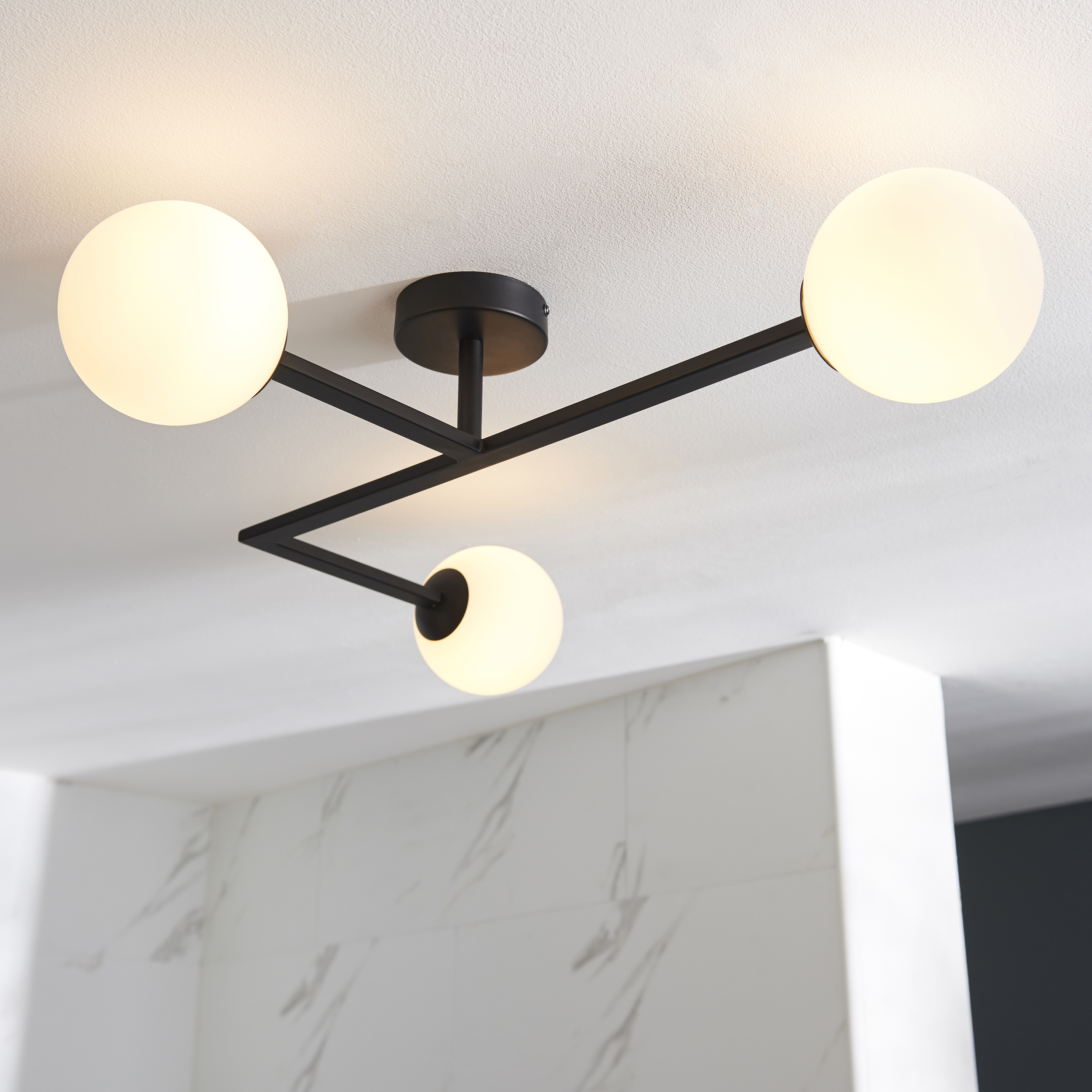 Ando Ceiling Lamp, 3 Light Semi Flush, Black, IP44