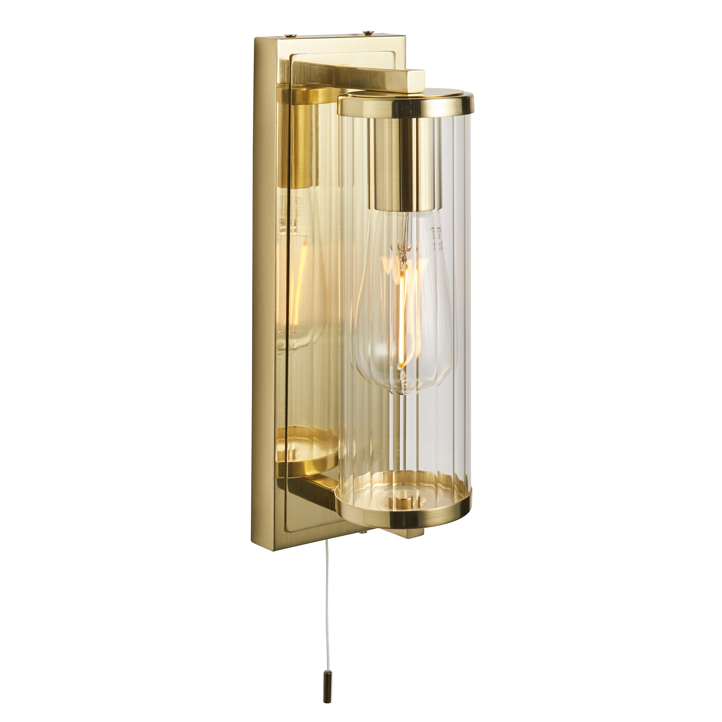 Delen Bathroom Wall Light, Gold, IP44, Glass Cylinder