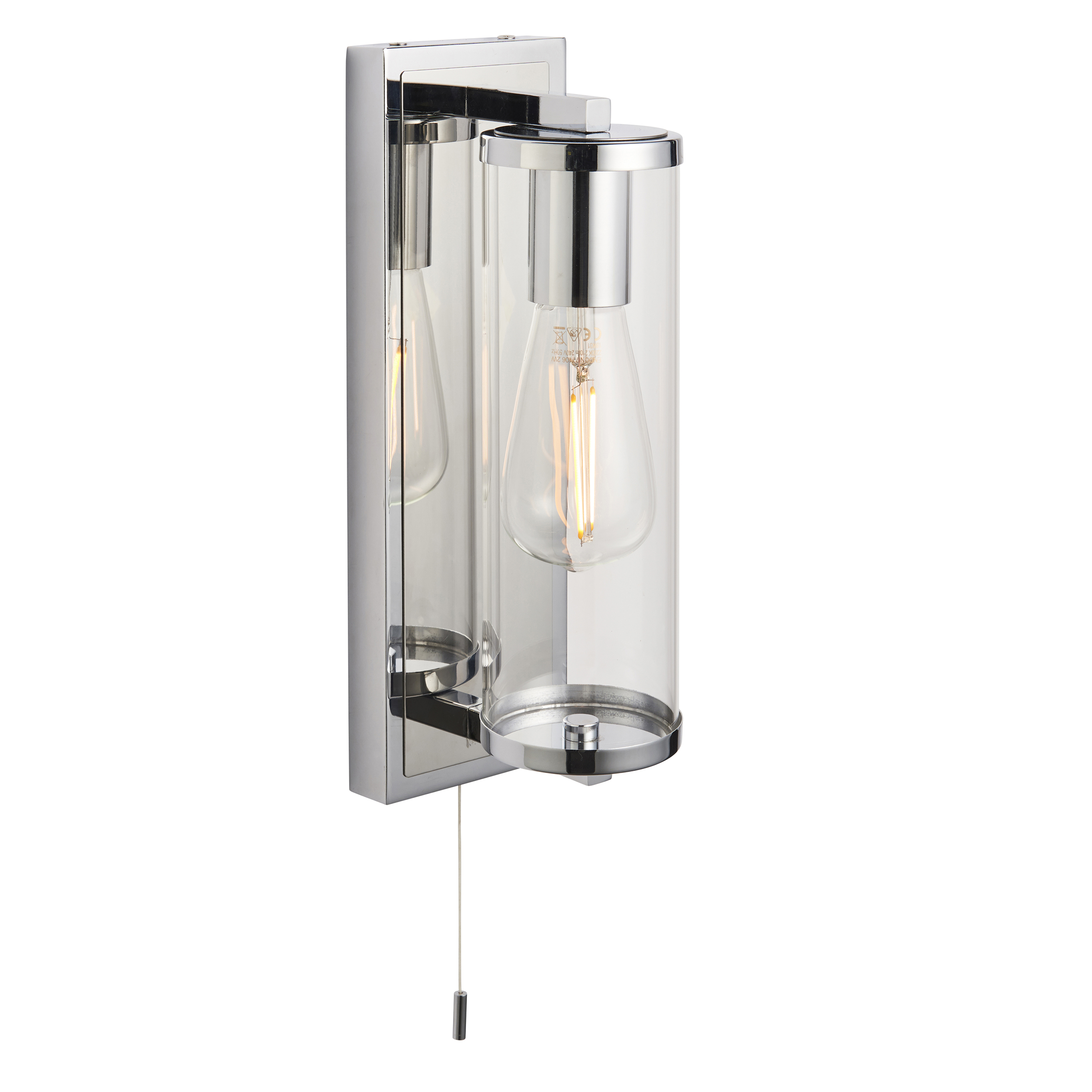 Delen Bathroom Wall Lamp, Chrome, IP44, Cylinder Glass