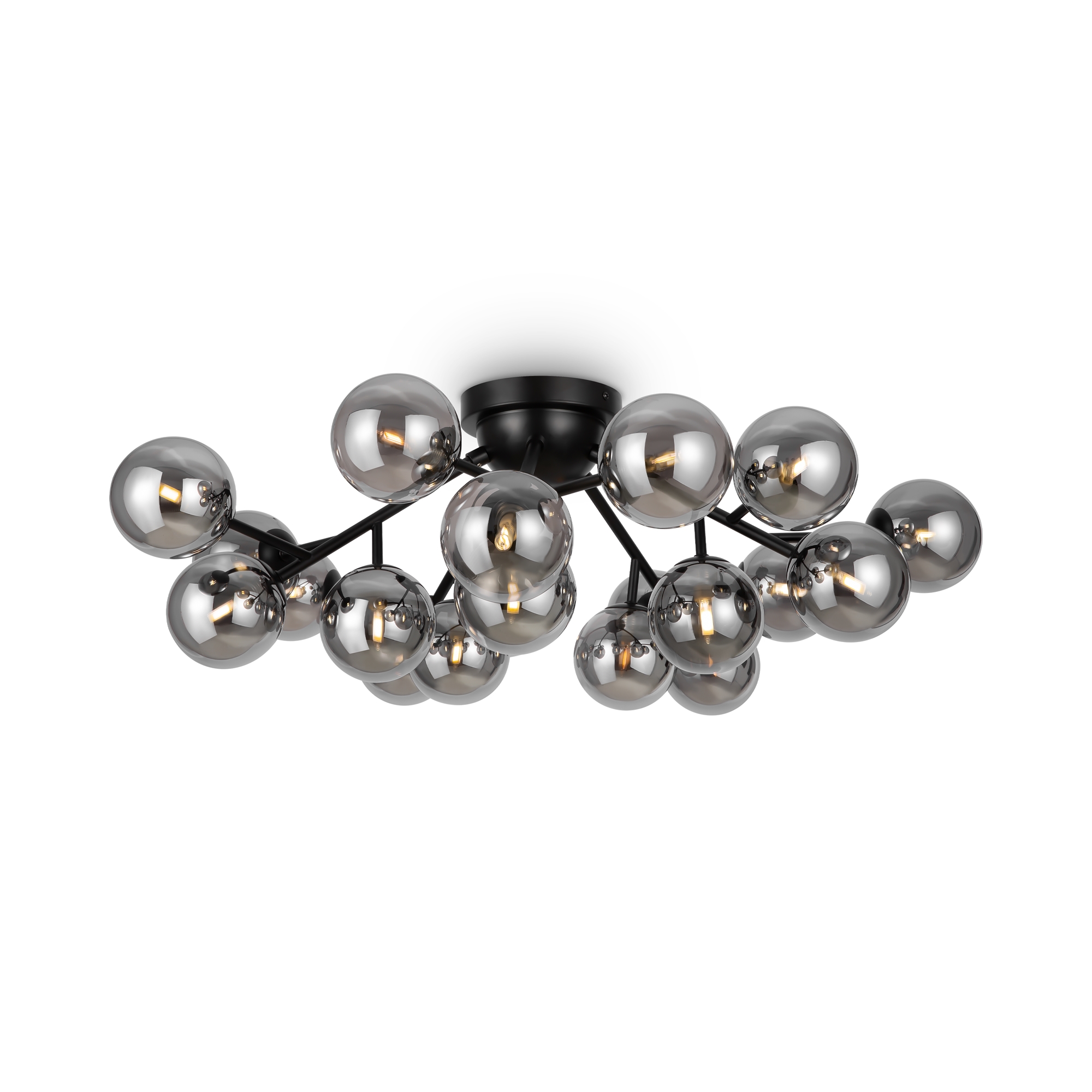 Dallas 20 Lamp Ceiling Light, Smoked Glass, Black Metal, 75cm Wide